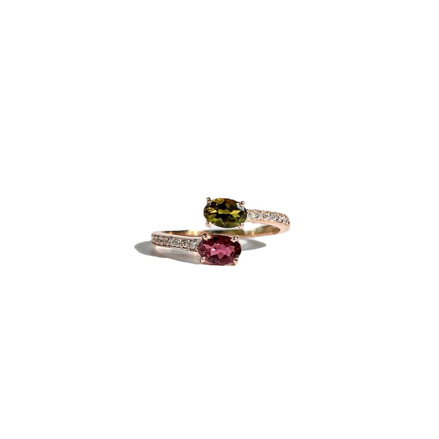 6 x 4 mm Oval cut Pink and Light Green Tourmaline Open Ring