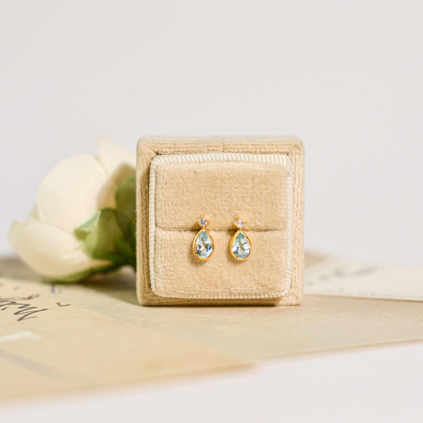 6 x 4 mm Pear cut Blue Topaz with Cz Accent Earrings