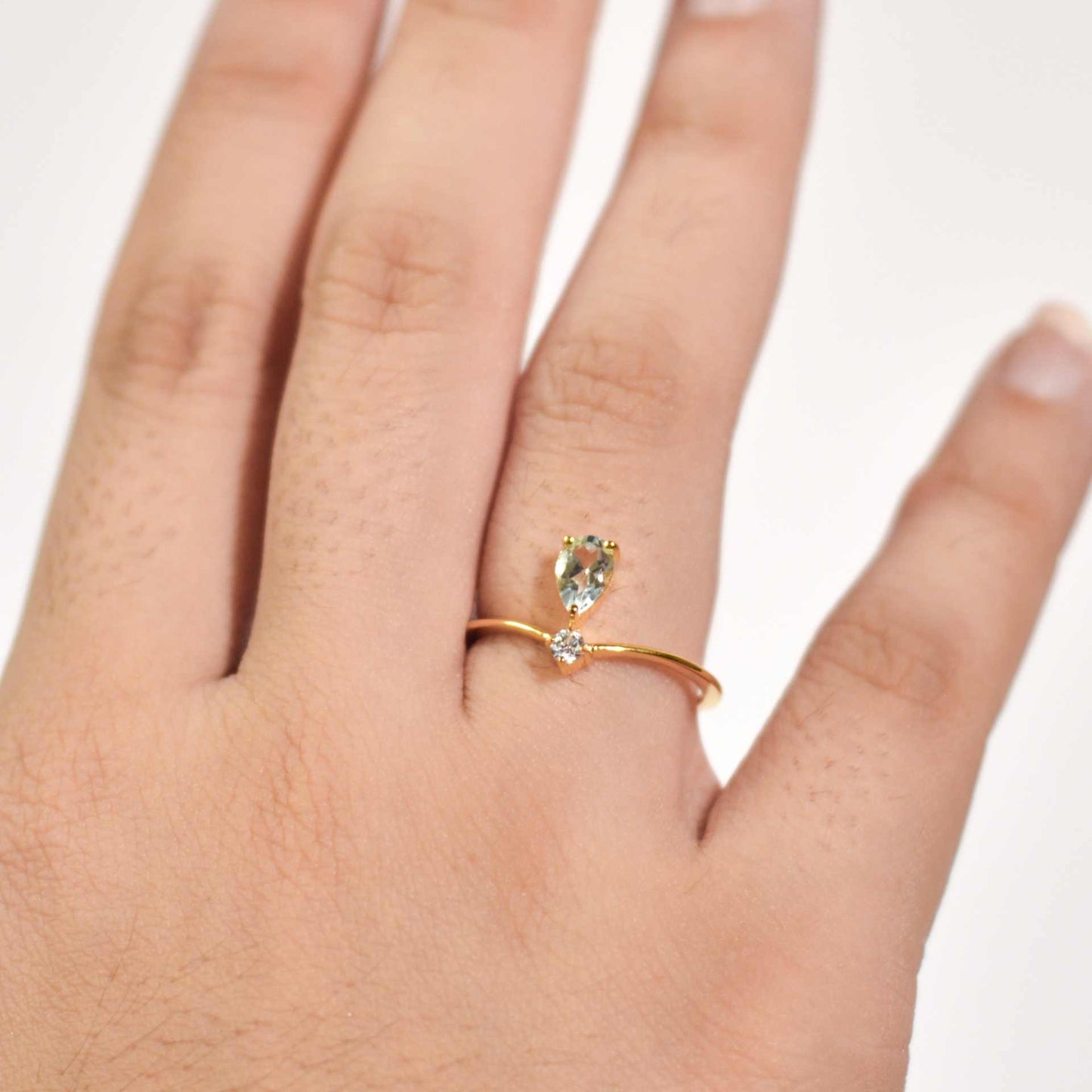 6 x 4 mm Pear cut Blue Topaz with Cz Accent Tiara Ring