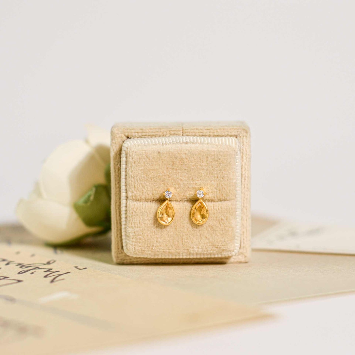 6 x 4 mm Pear cut Citrine with Cz Accent Earrings