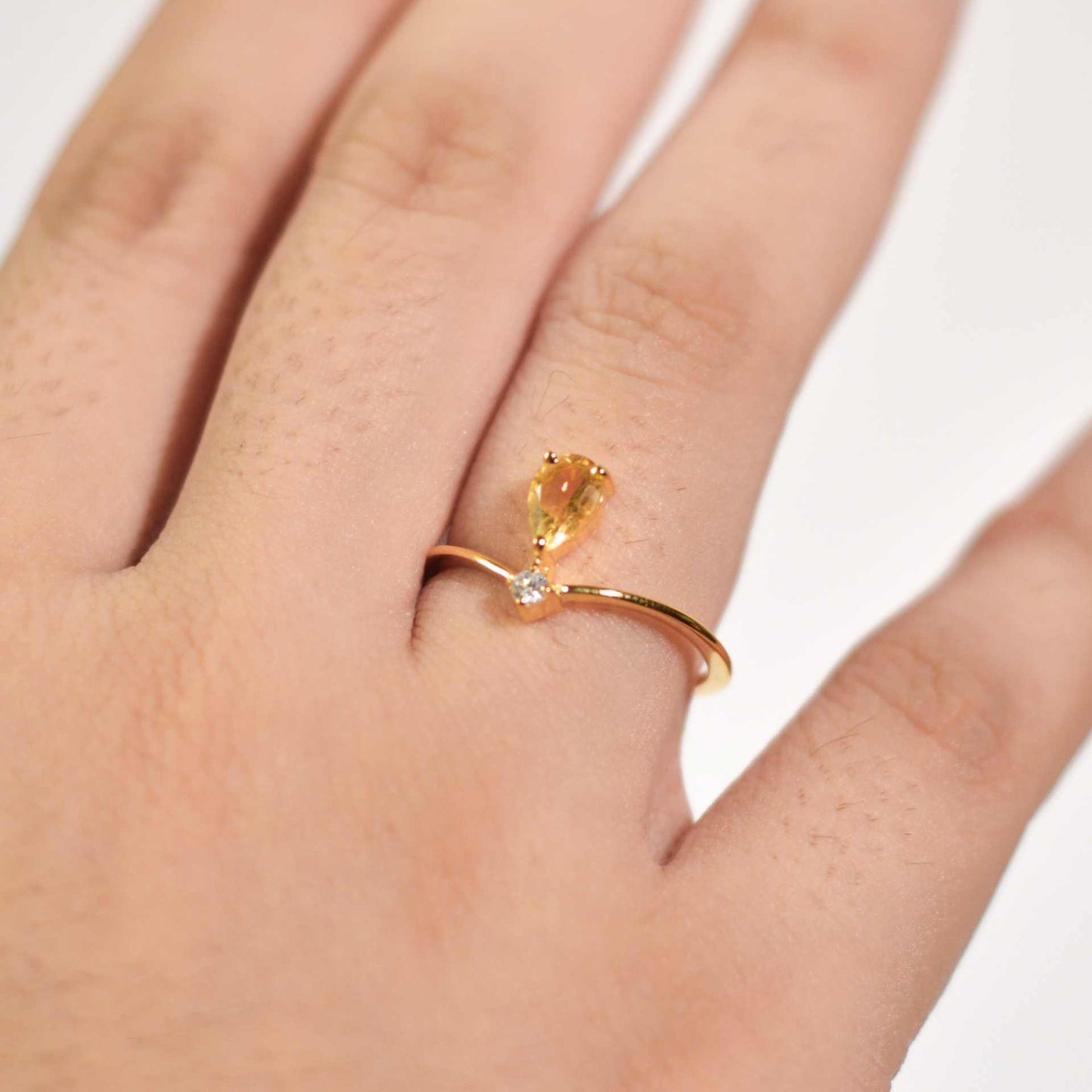 6 x 4 mm Pear cut Citrine with Cz Accent Tiara Ring