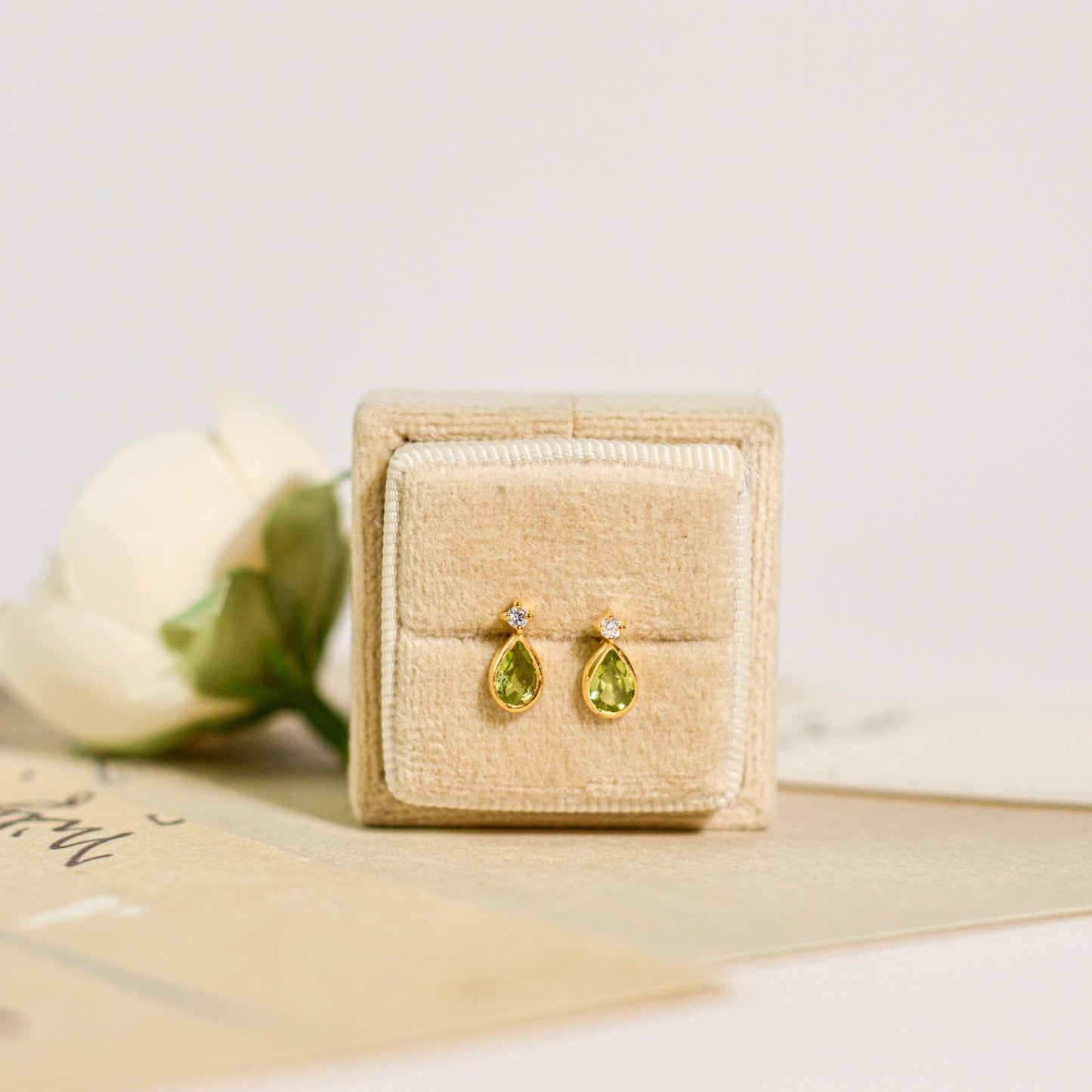 6 x 4 mm Pear cut Peridot with Cz Accent Earrings
