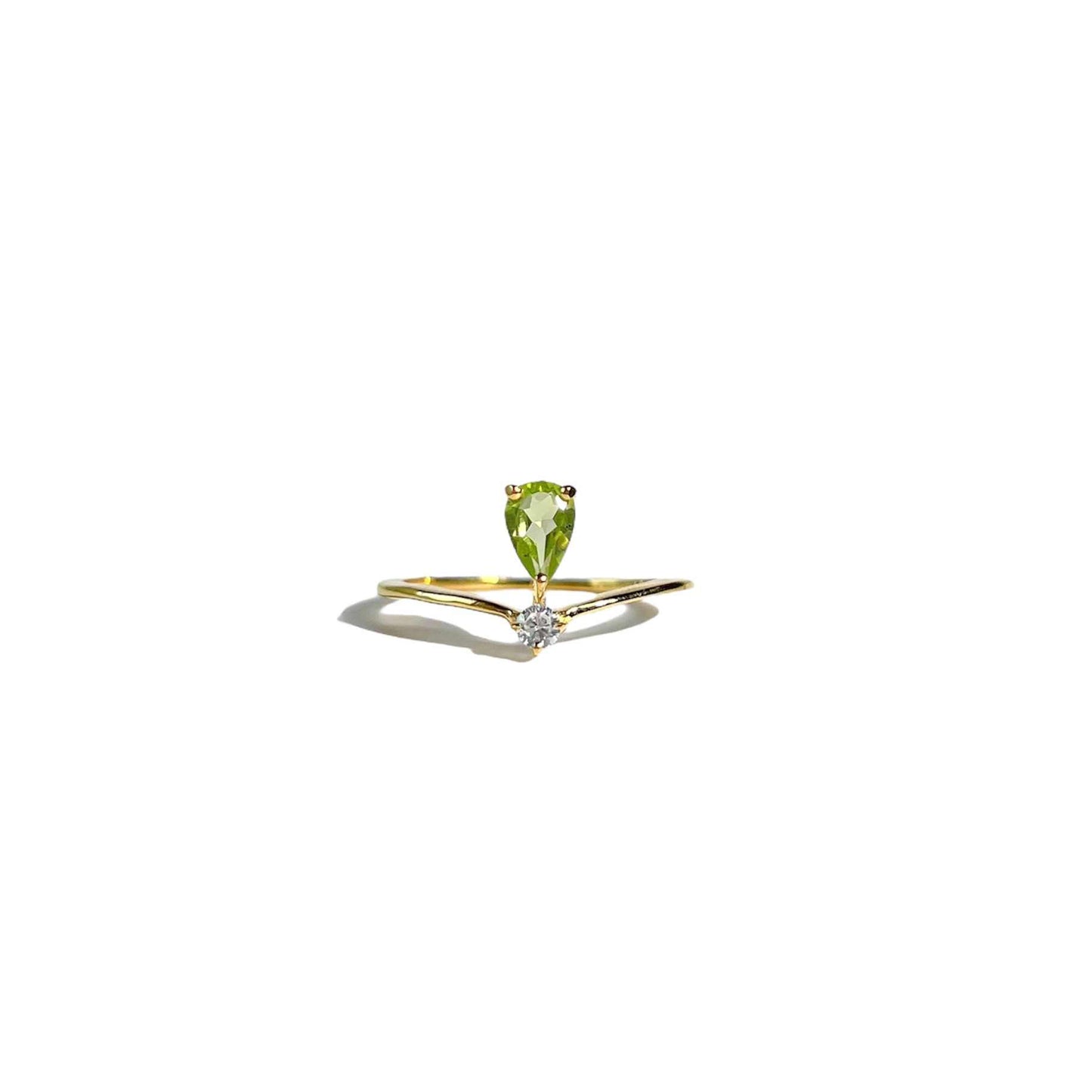 6 x 4 mm Pear cut Peridot with Cz Accent Tiara Ring