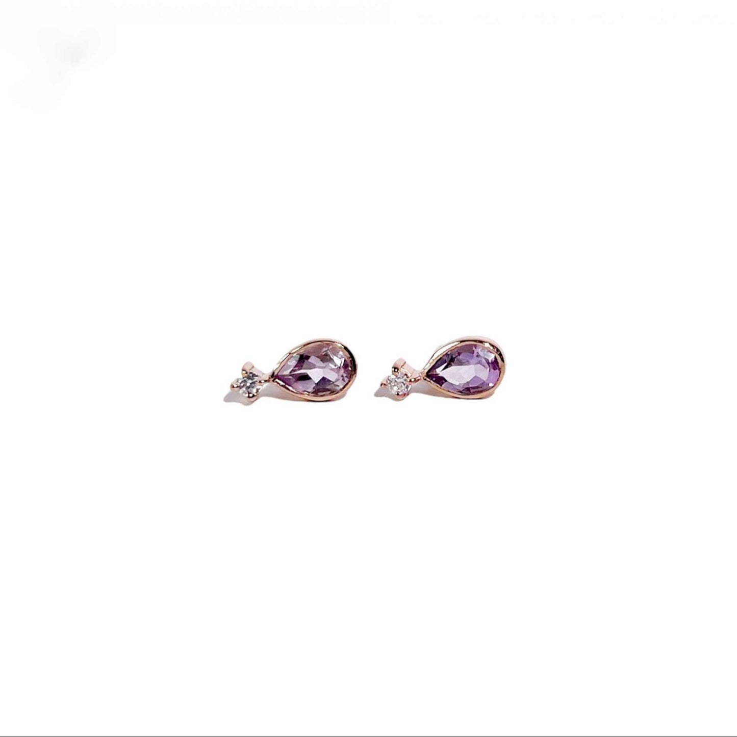 6 x 4 mm Pear cut Pink Amethyst with Cz Accent Earrings