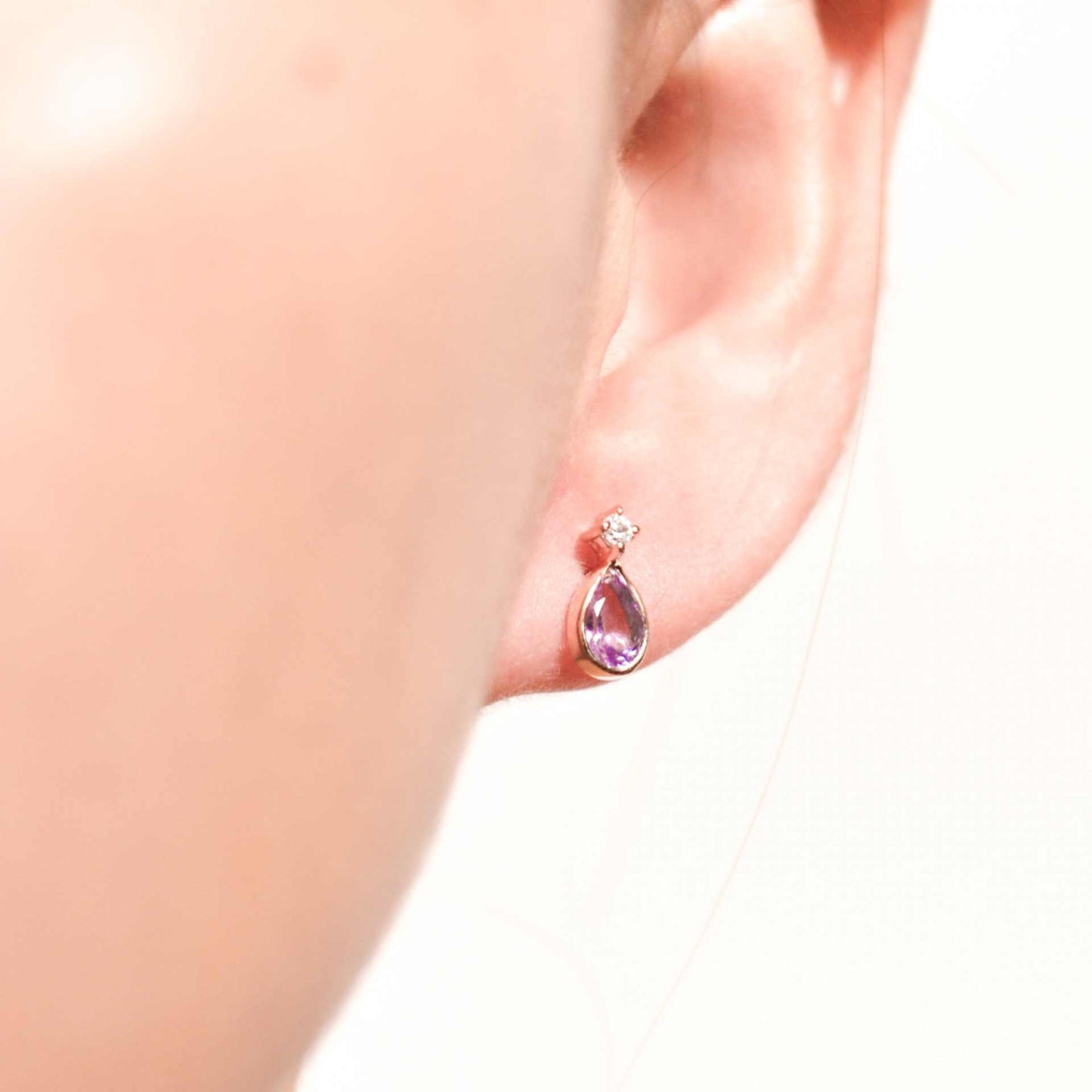 6 x 4 mm Pear cut Pink Amethyst with Cz Accent Earrings