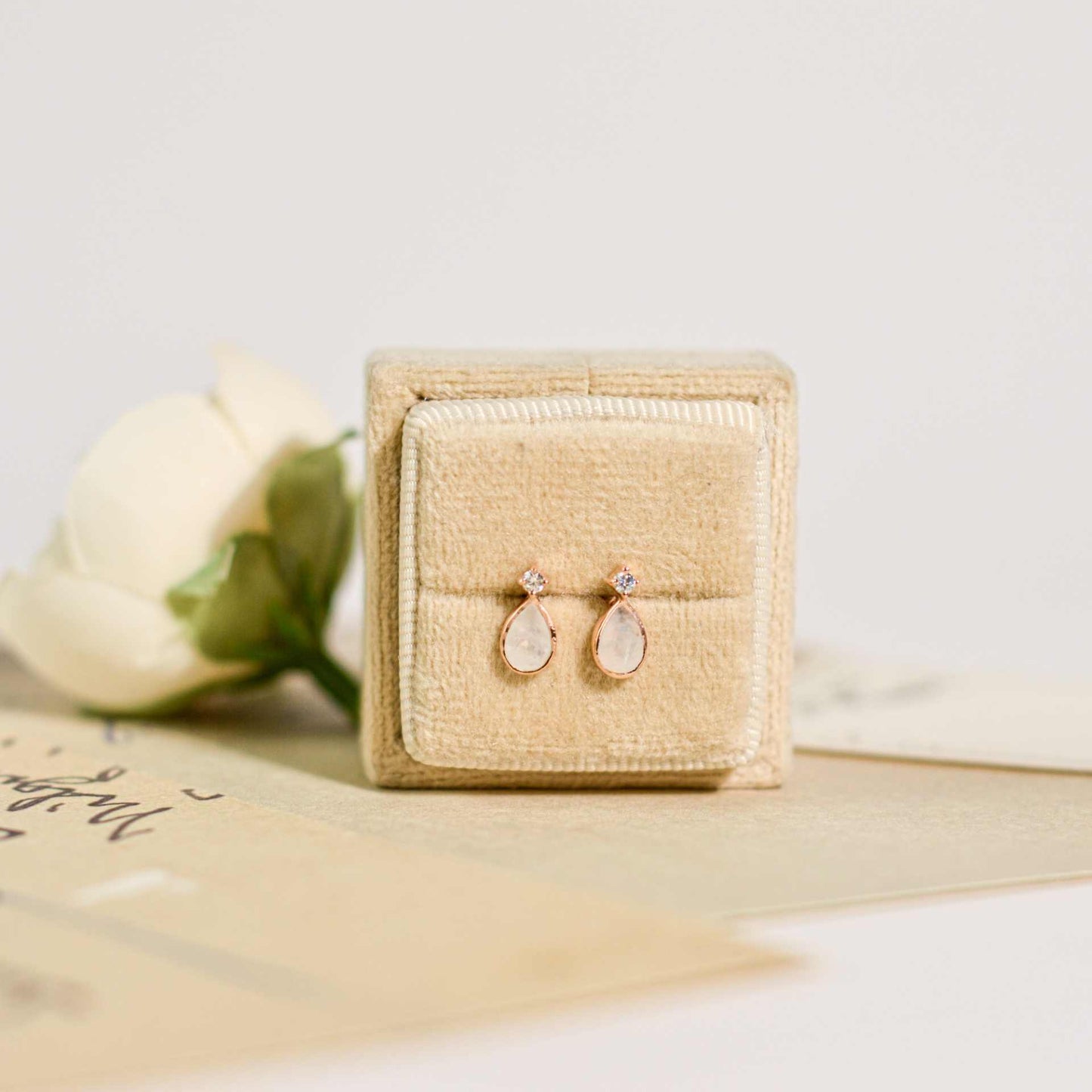 6 x 4 mm Pear cut Rainbow Moonstone with Cz Accent Earrings