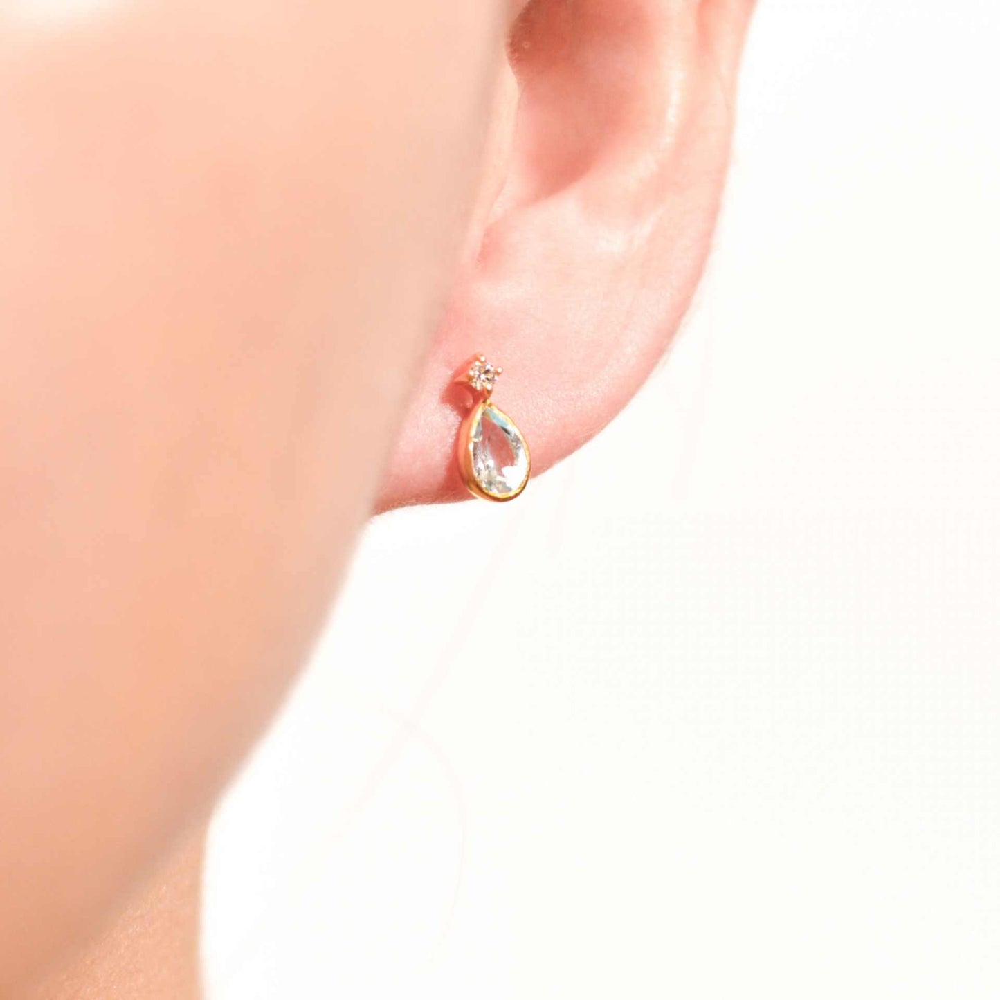 6 x 4 mm Pear cut Rainbow Moonstone with Cz Accent Earrings