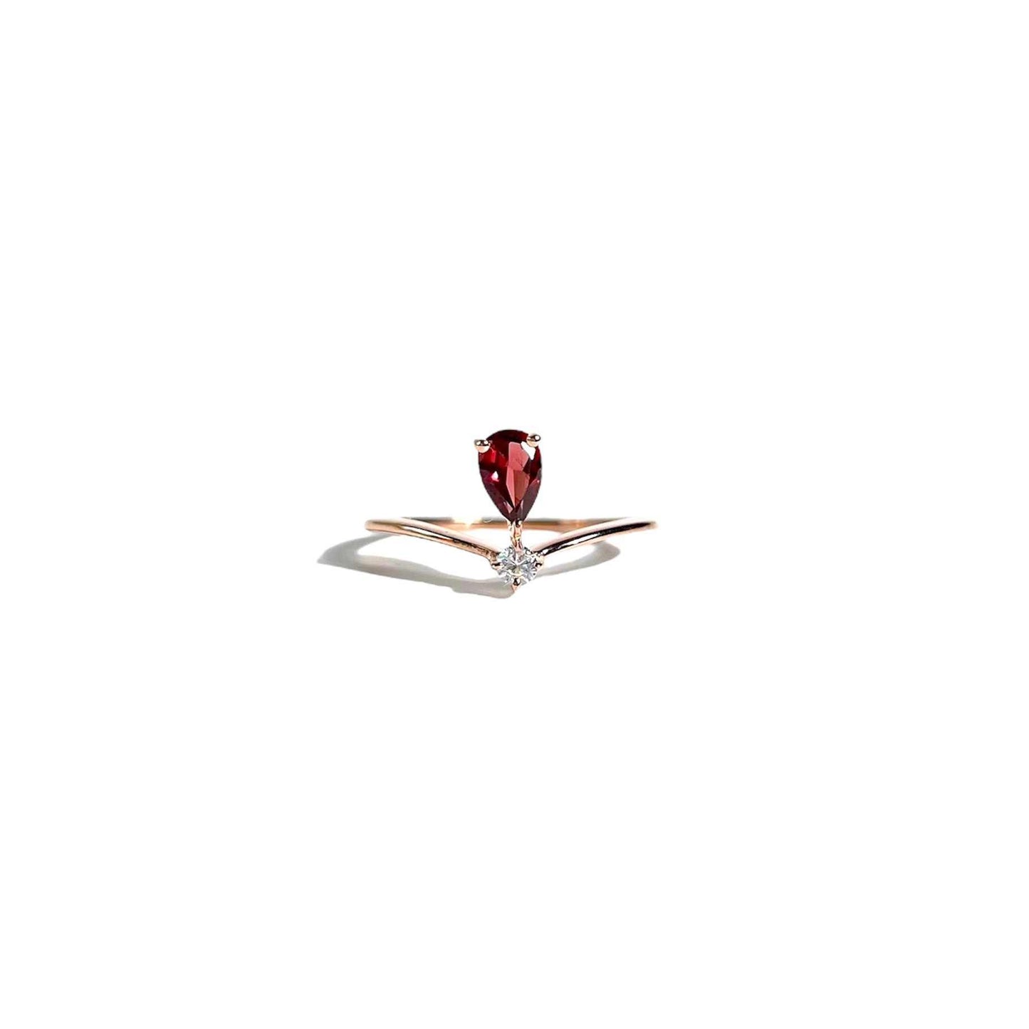 6 x 4 mm Pear cut Red Garnet with Cz Accent Tiara Ring