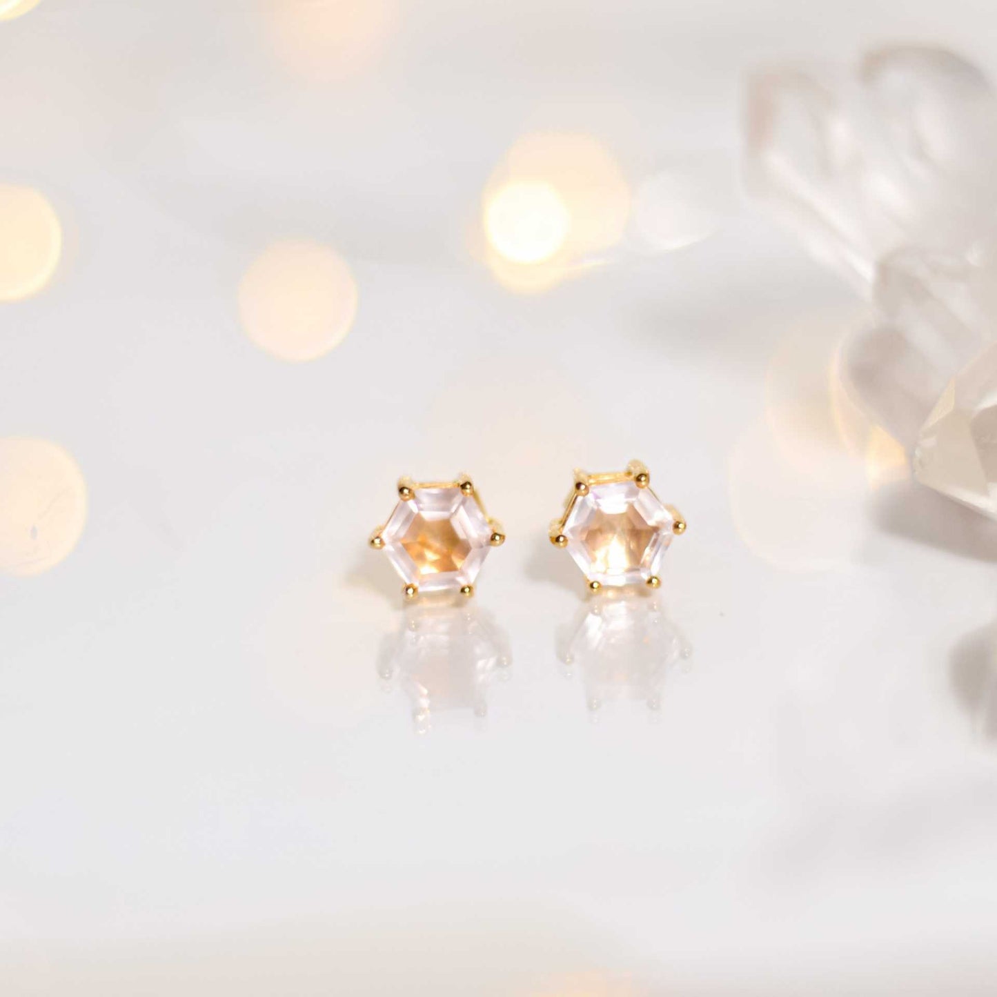 7 mm Hexagon cut Rose Quartz Earrings