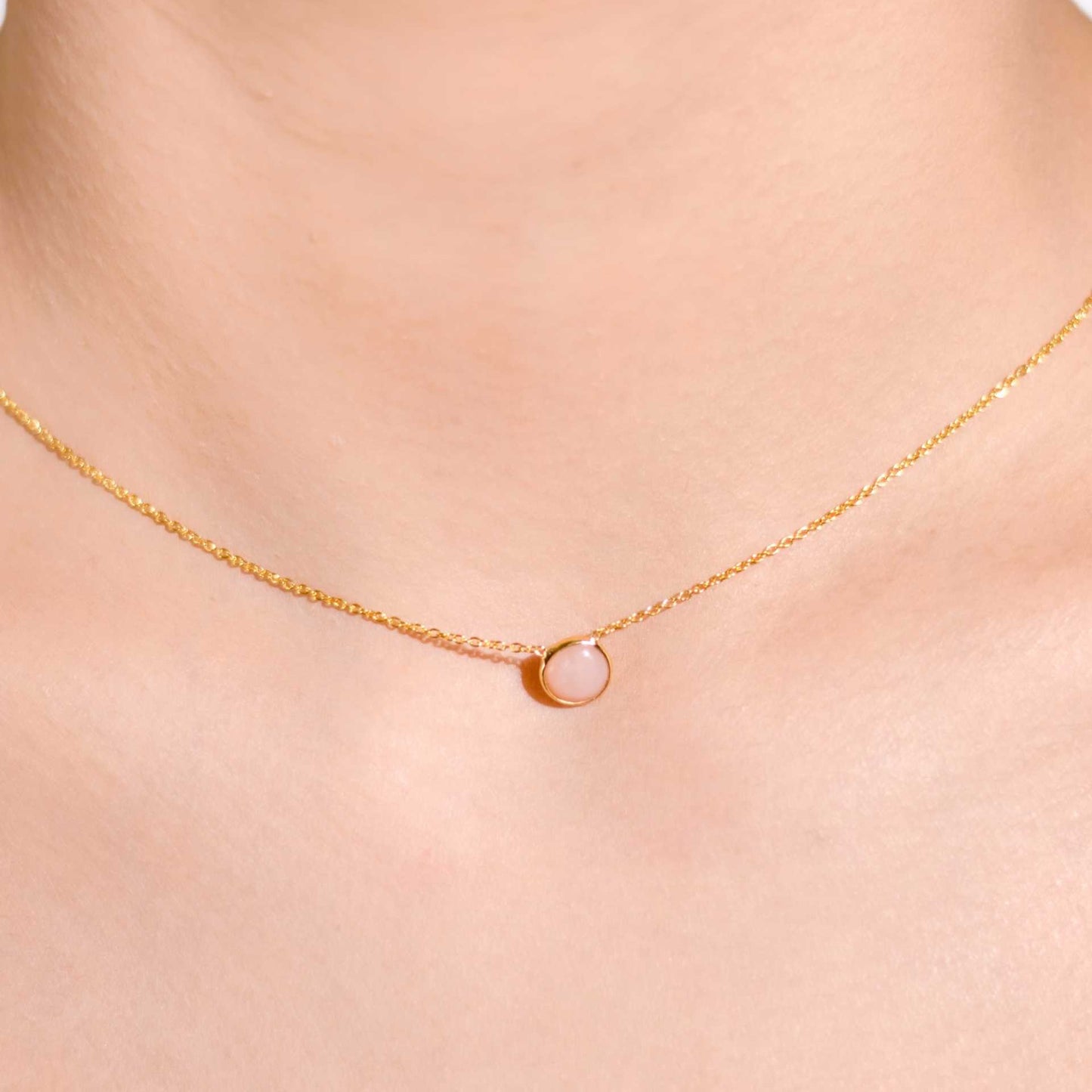 7 mm Round cut Pink Opal Yellow gold plated Necklace