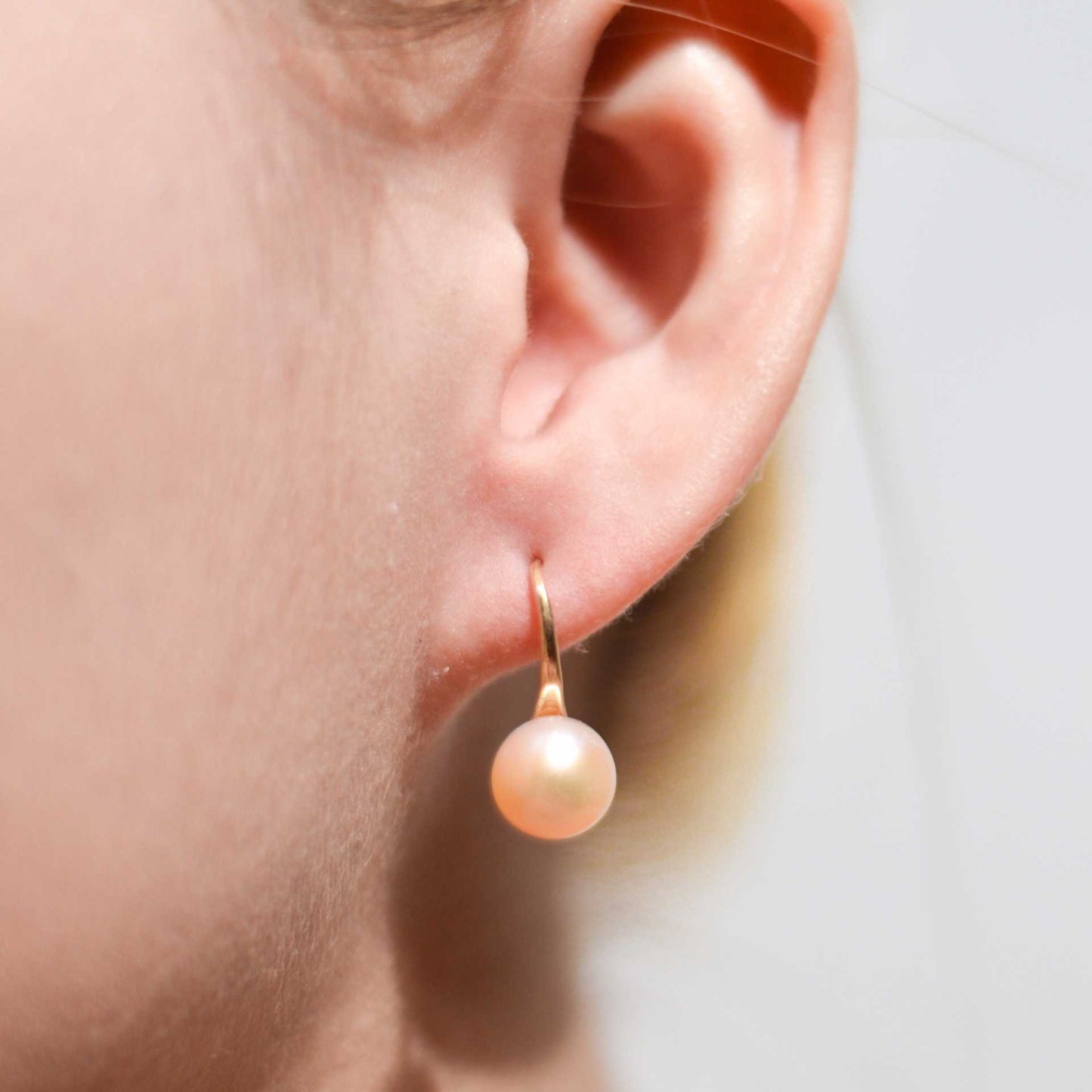 8.7 mm Peach Siopao Pearl Yellow Gold Plated Dangling Earrings