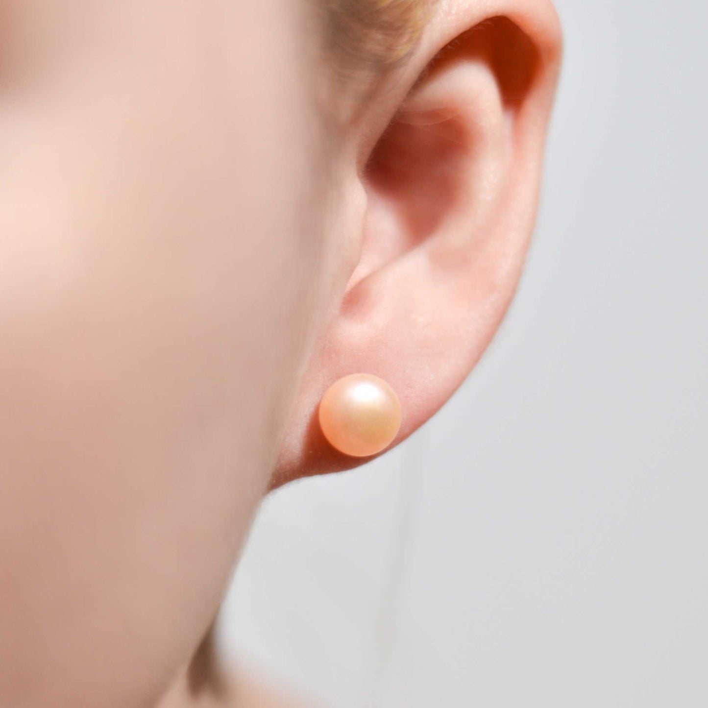 8.9 mm Peach Siopao Pearl Yellow Gold Plated Stud Earrings