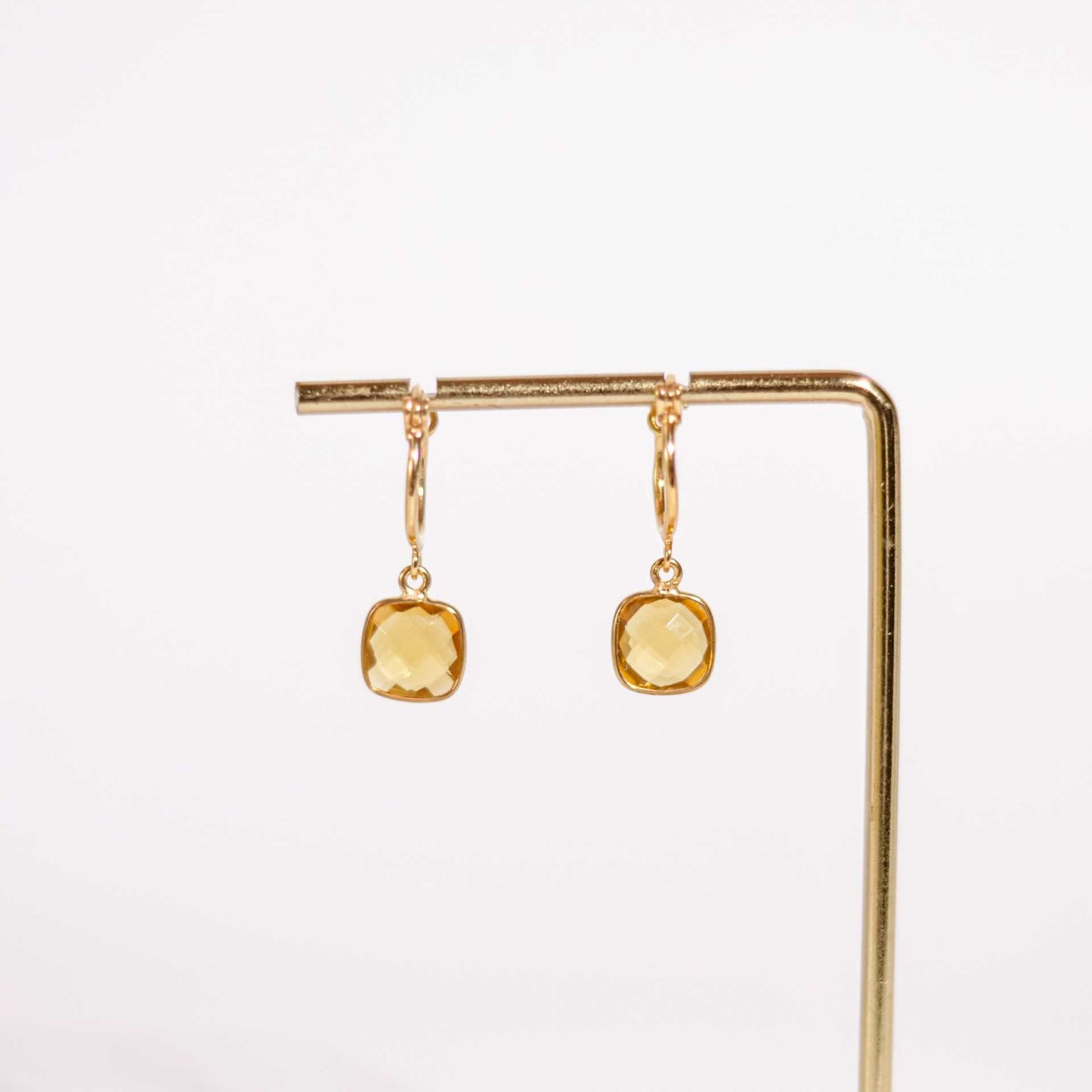 8 mm Cushion Briolette Citrine Small Hoop Earrings