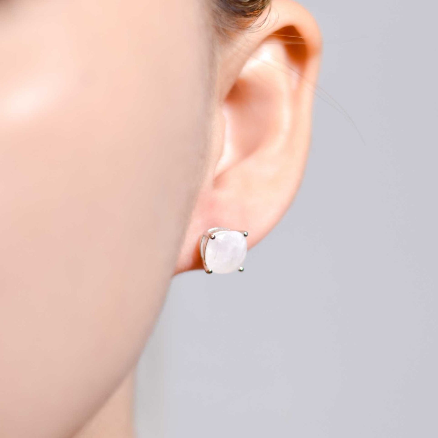 8mm Cushion cut Moonstone Earrings