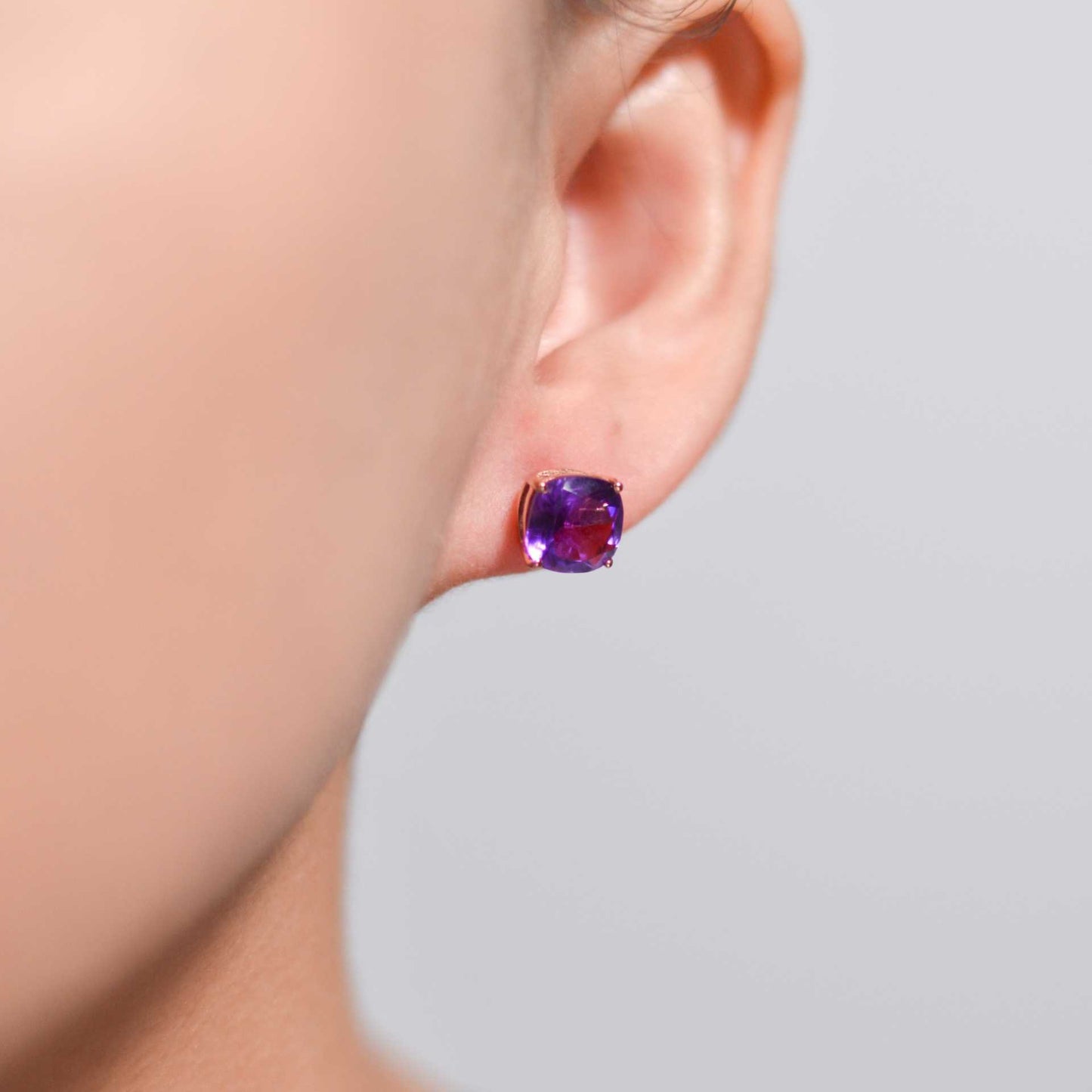8mm Cushion cut Purple Amethyst Earrings