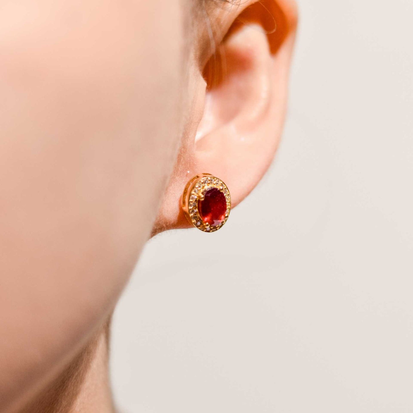 8 x 6 mm Oval cut Ruby with Cz Halo Earrings