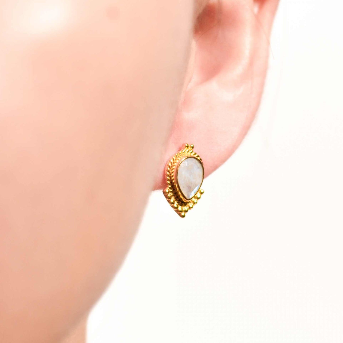 8 x 6 mm Pear cut Rainbow Moonstone Earrings