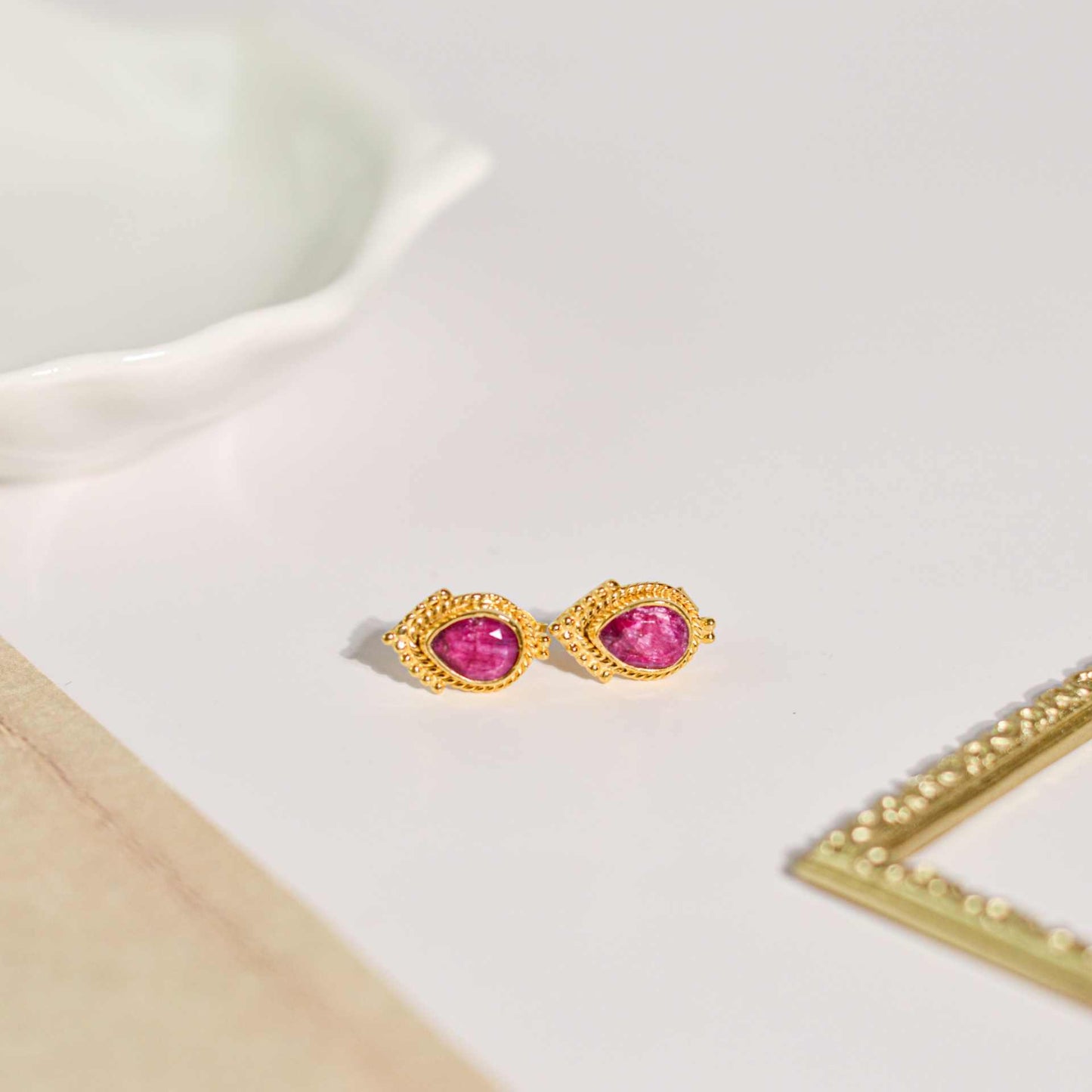 8 x 6 mm Pear cut Ruby Earrings