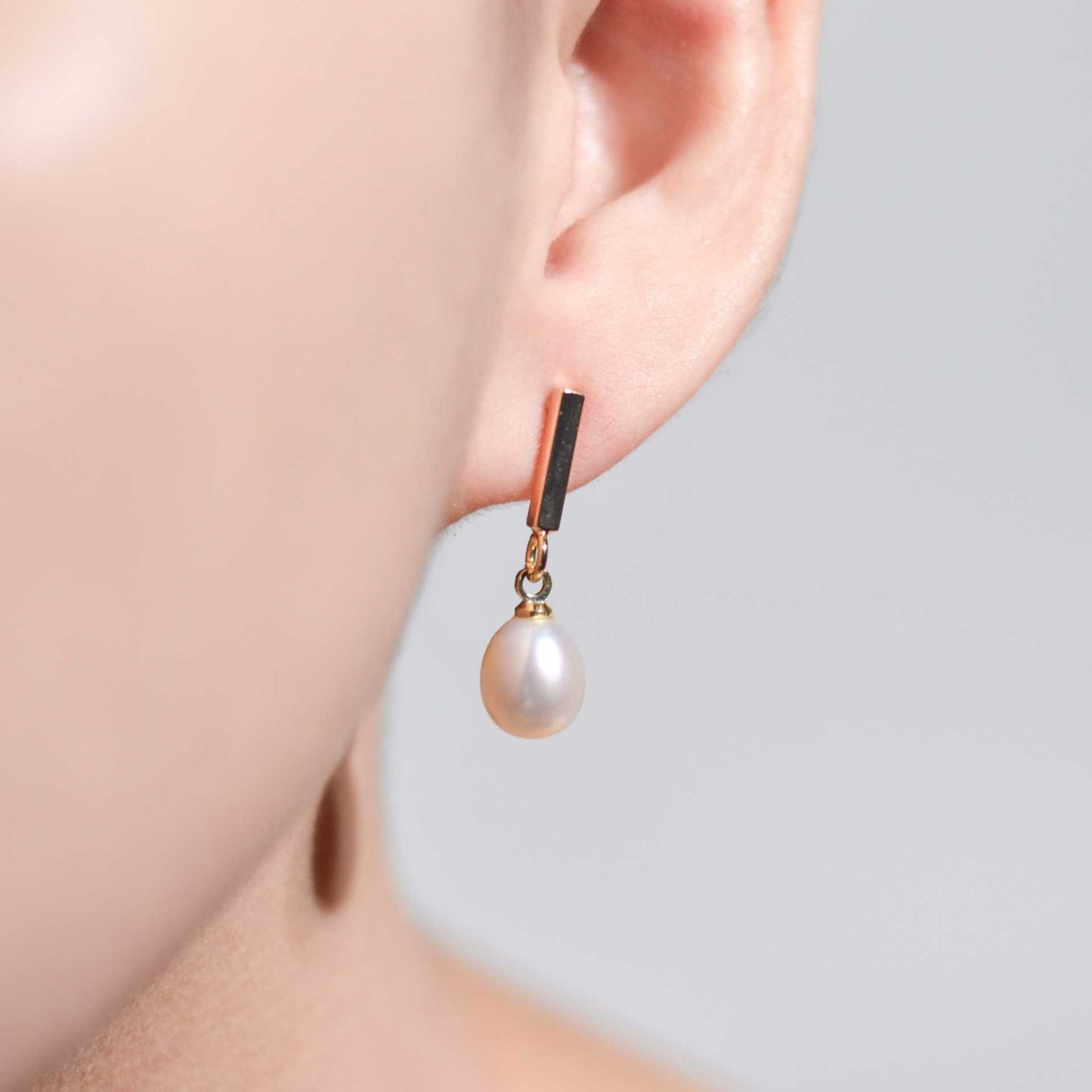 9.7 mm White Biwa Pearl Yellow Gold Plated with Rectangle Stud Earrings