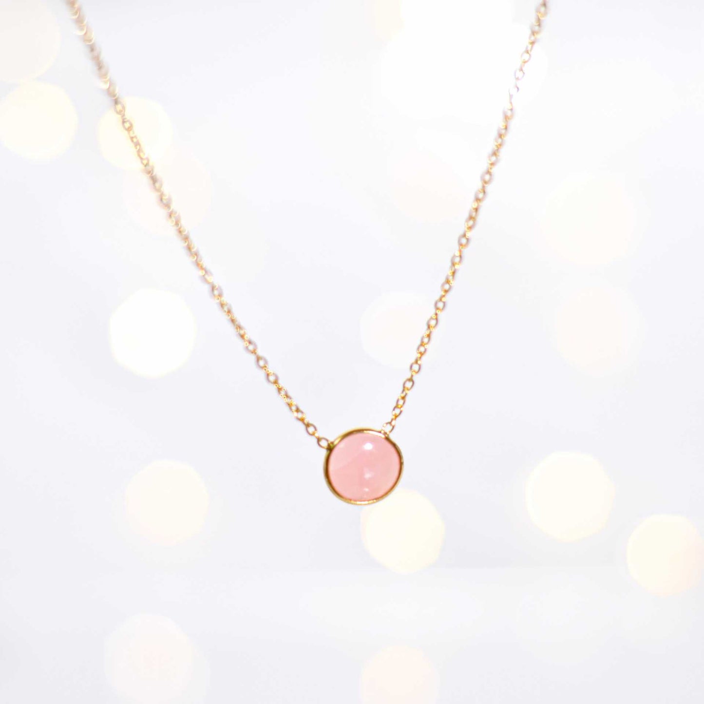 9 mm Round cut Pink Opal Yellow gold plated Necklace