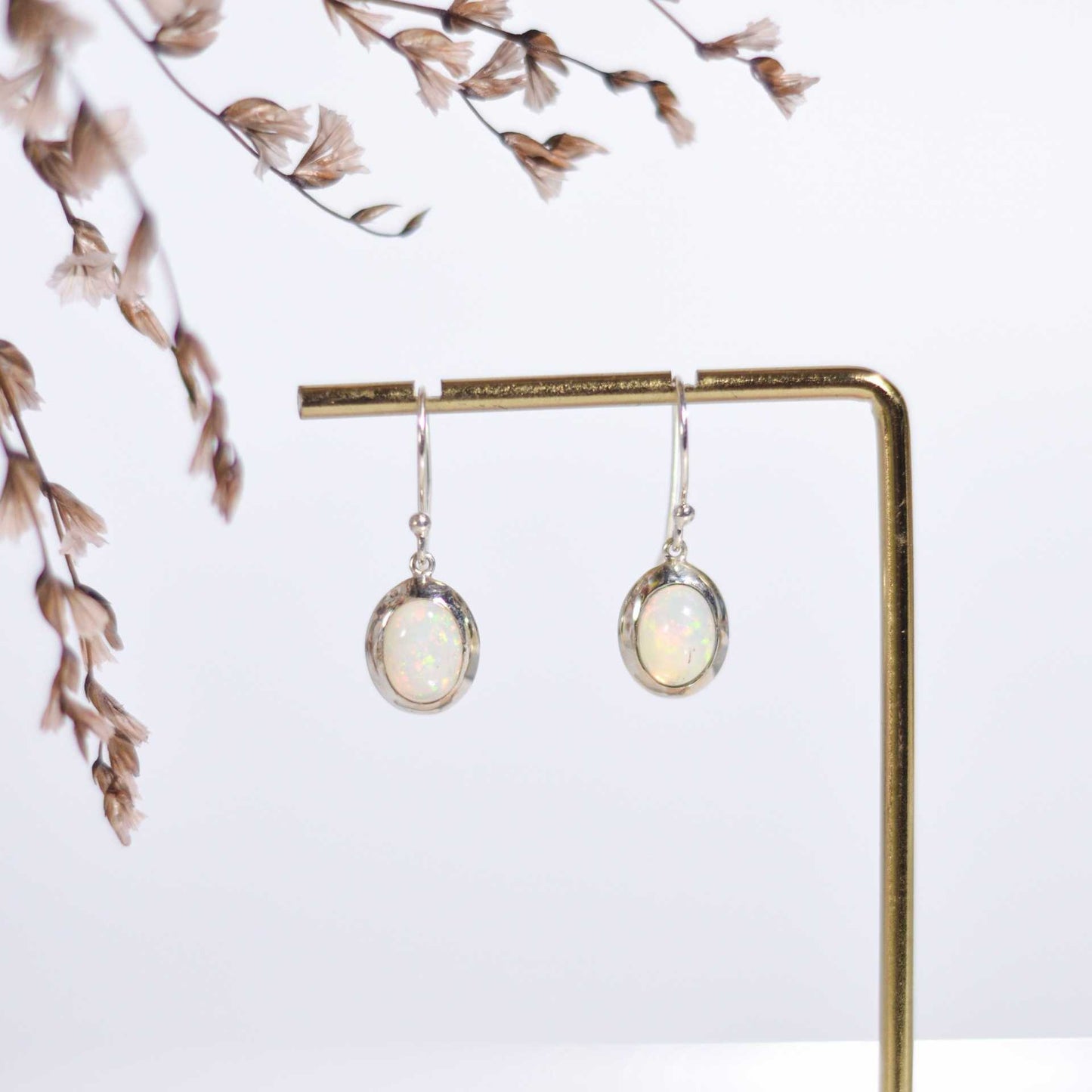9 x 7 mm Oval cut Opal Cabochon Hook earrings
