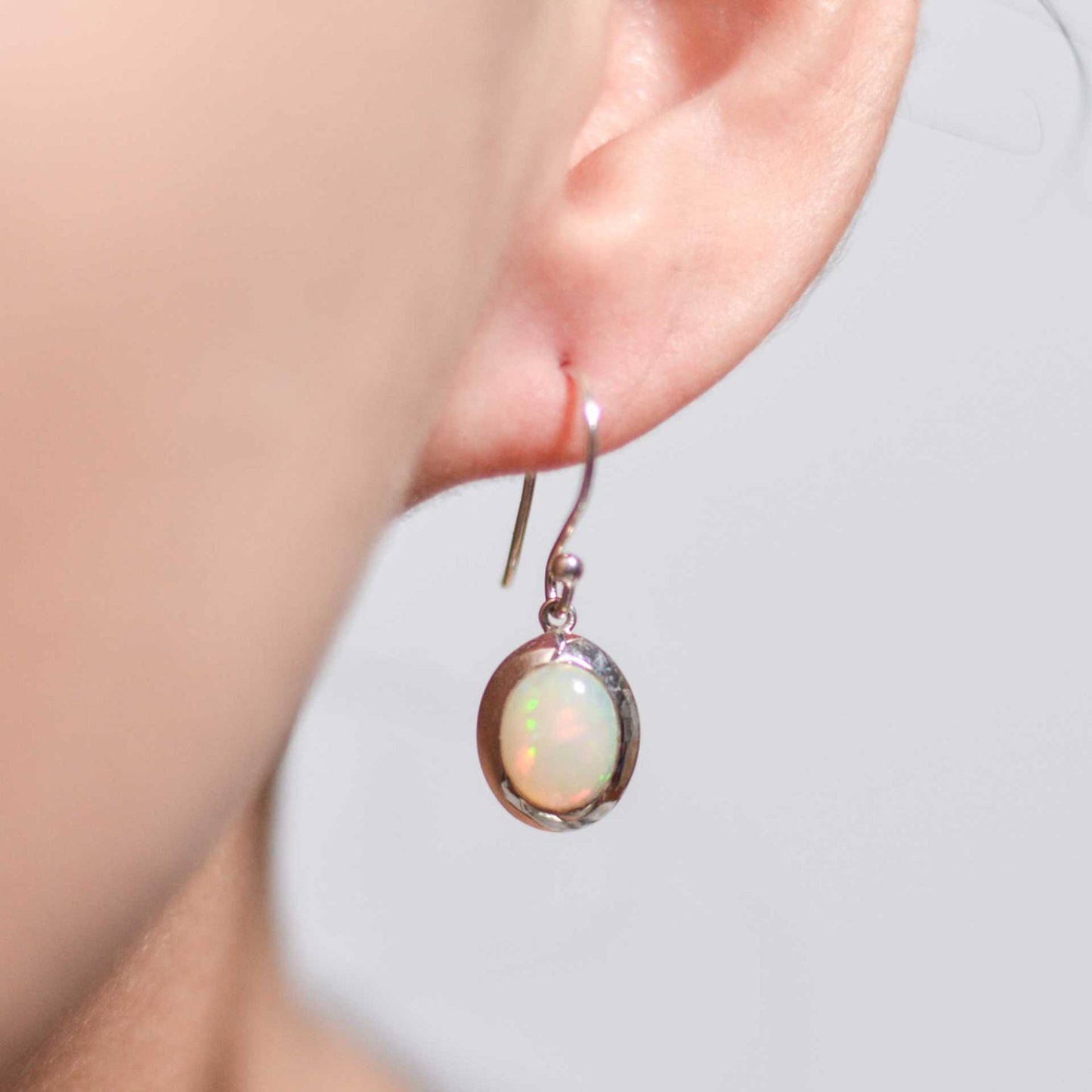 9 x 7 mm Oval cut Opal Cabochon Hook earrings