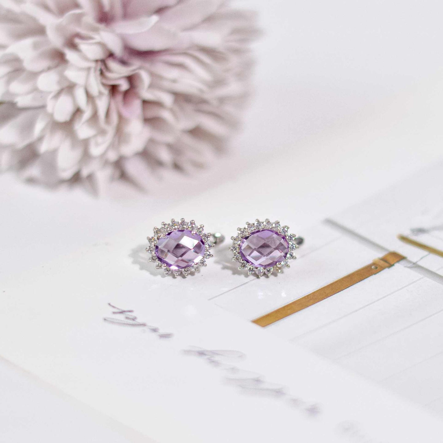 9 x 7 mm Oval cut Purple Amethyst Clip on Earrings