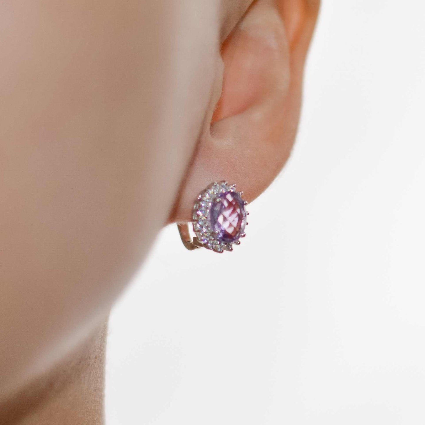 9 x 7 mm Oval cut Purple Amethyst Clip on Earrings