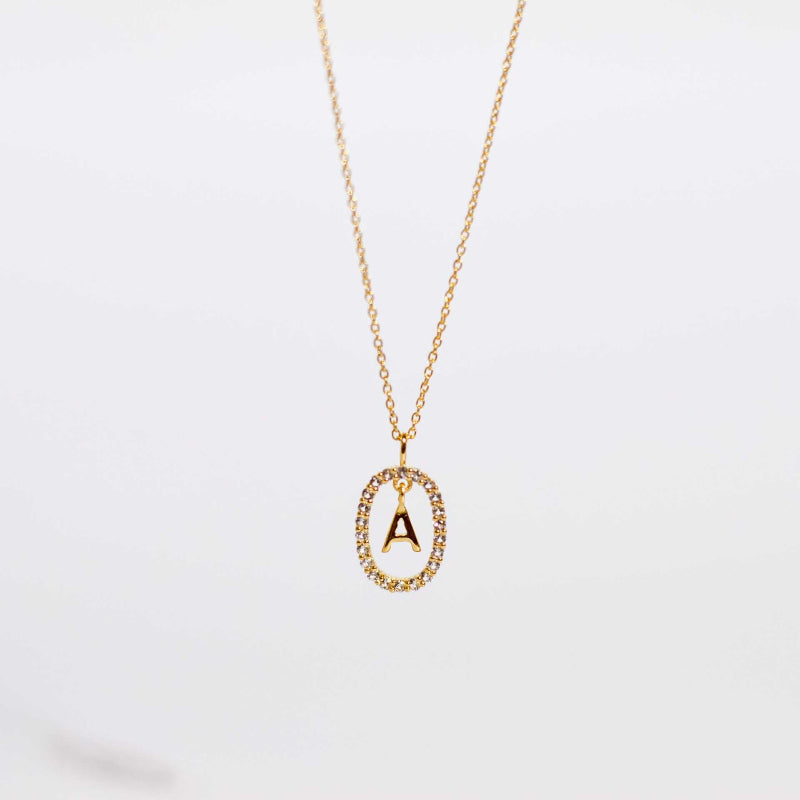 Alphabet "Letter A" with White Topaz Halo Gold plated Necklace