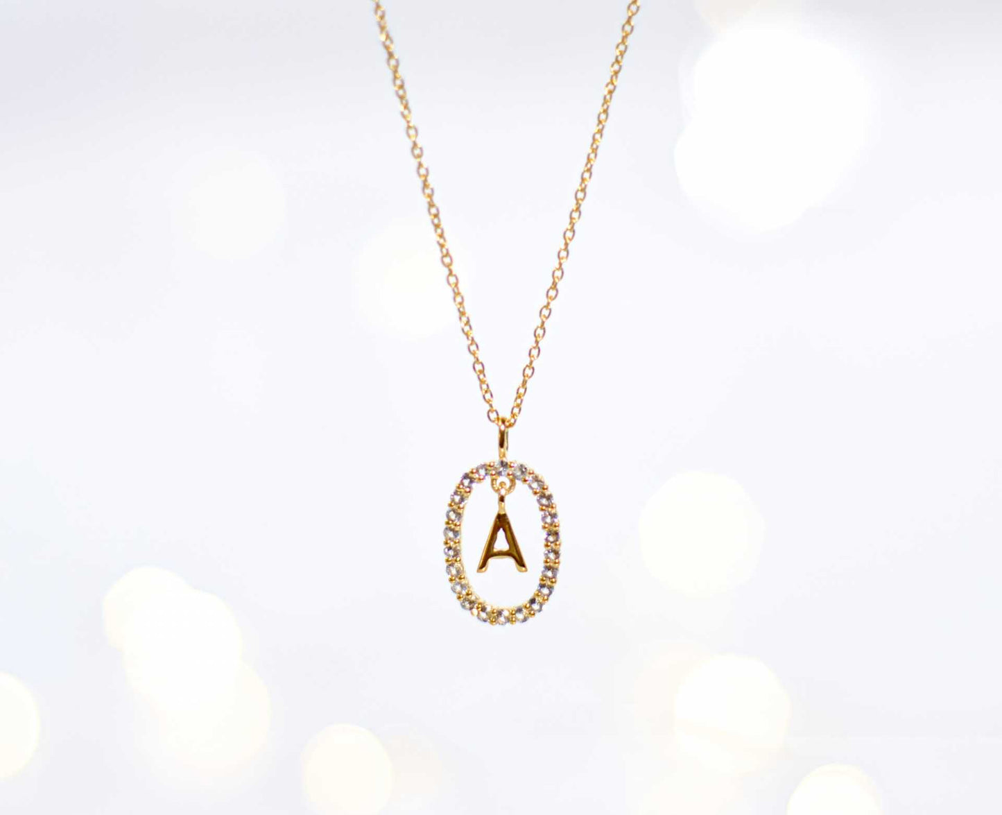 Alphabet "Letter A" with White Topaz Halo Gold plated Necklace