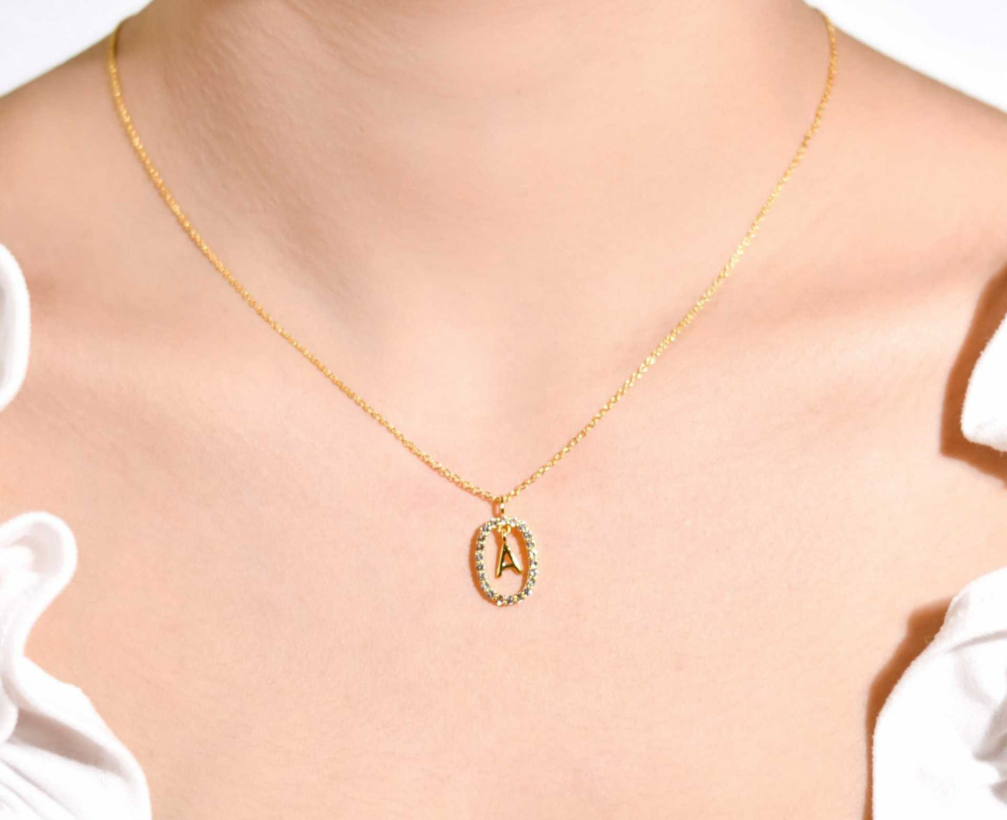 Alphabet "Letter A" with White Topaz Halo Gold plated Necklace