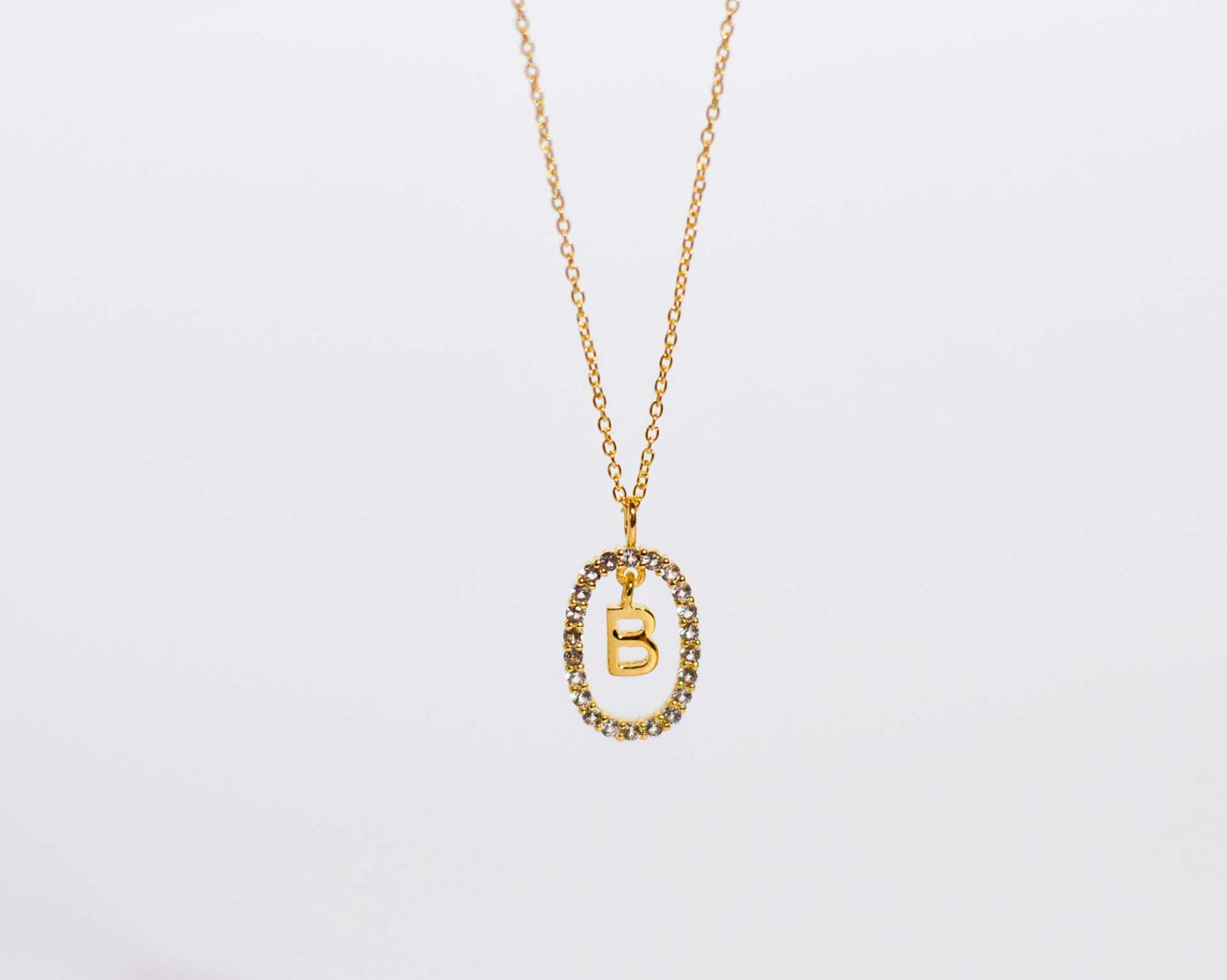 Alphabet "Letter B" with White Topaz Halo Gold plated Necklace