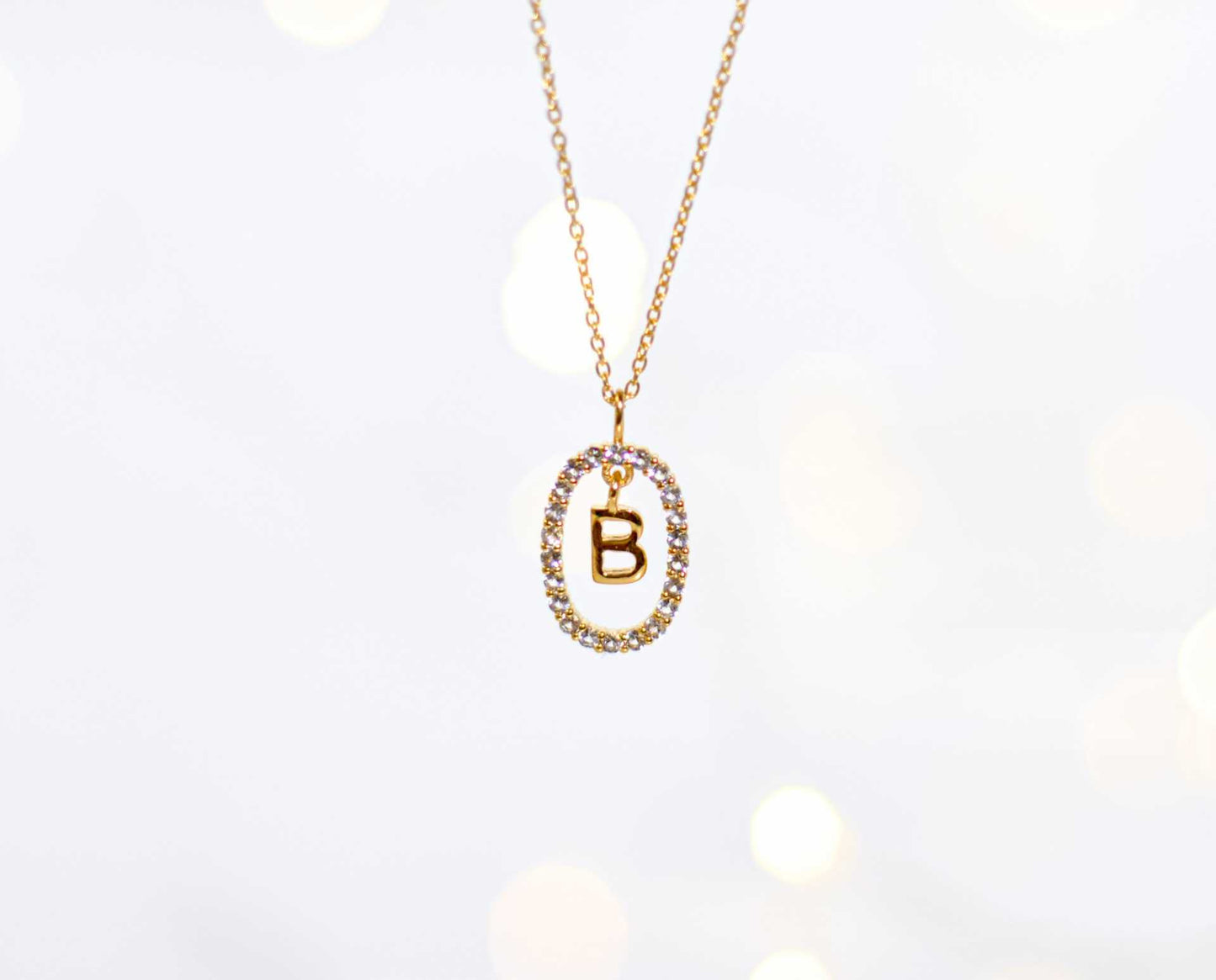 Alphabet "Letter B" with White Topaz Halo Gold plated Necklace