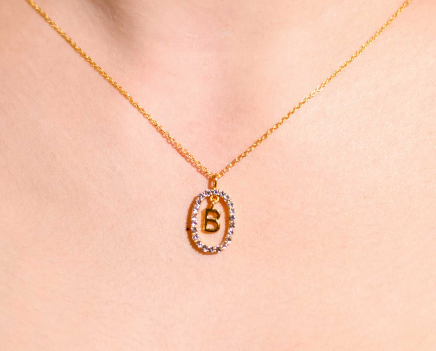Alphabet "Letter B" with White Topaz Halo Gold plated Necklace