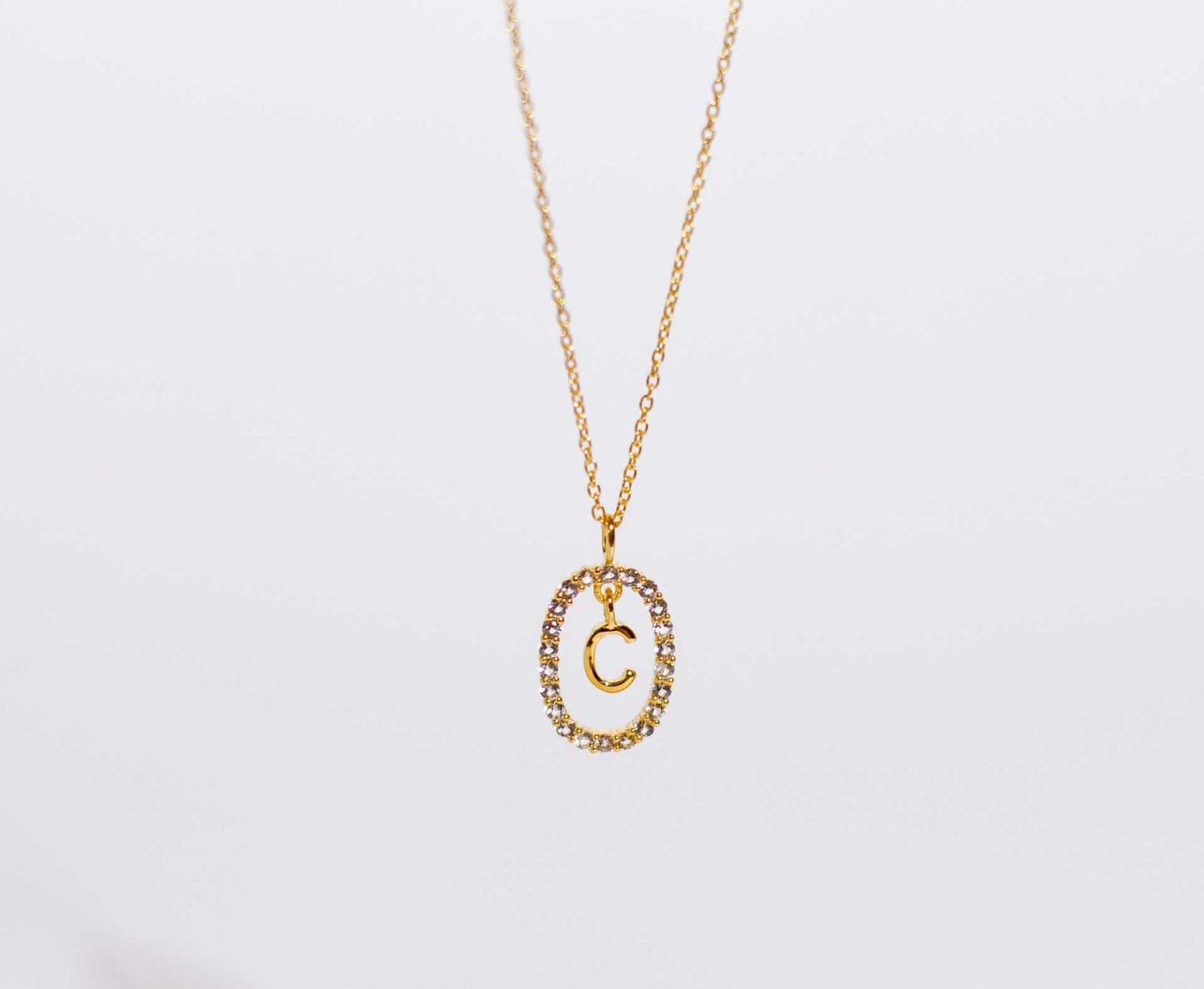 Alphabet "Letter C" with White Topaz Halo Gold plated Necklace