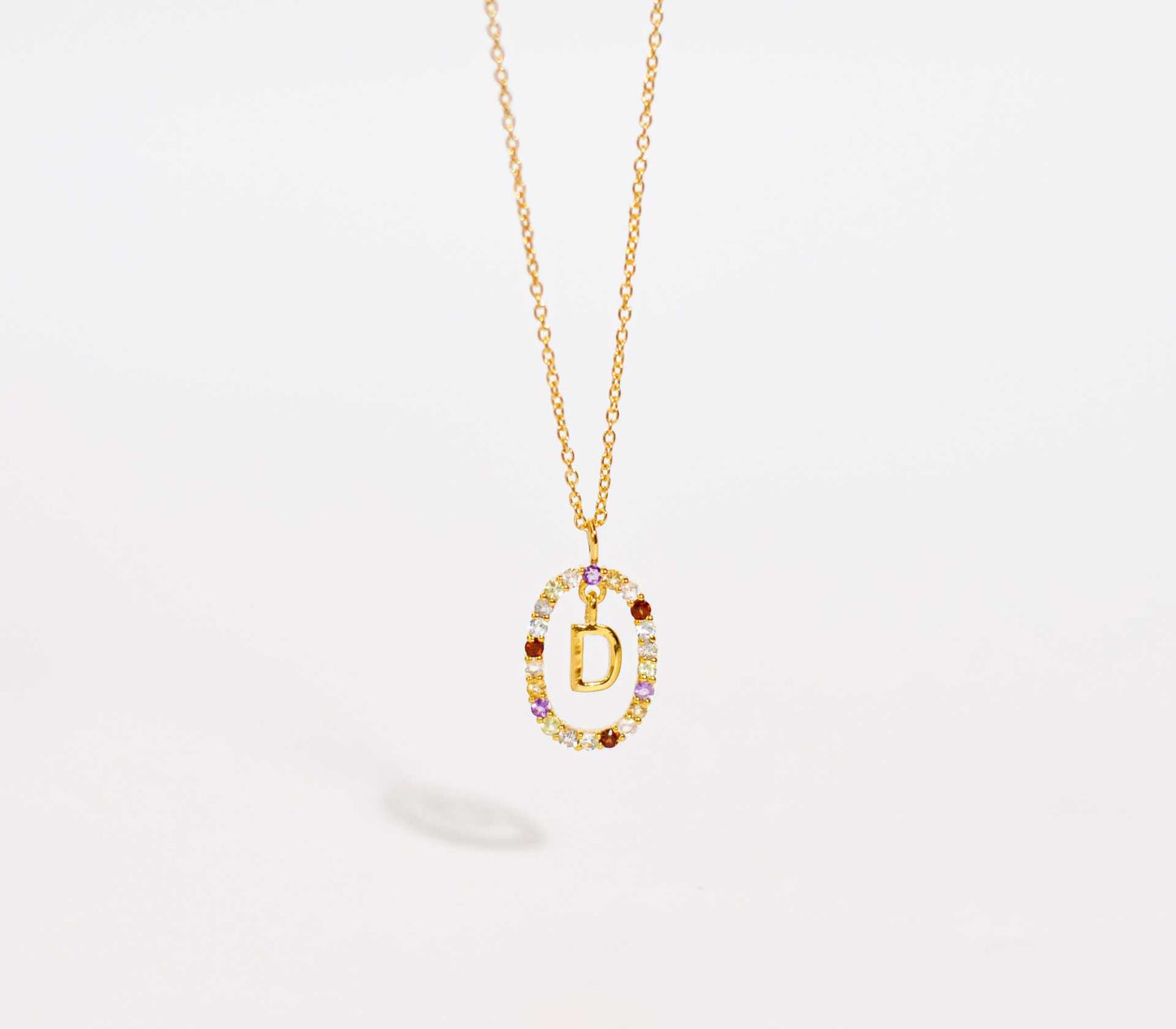 Alphabet "Letter D" with Multi Gemstones Halo Gold plated Necklace