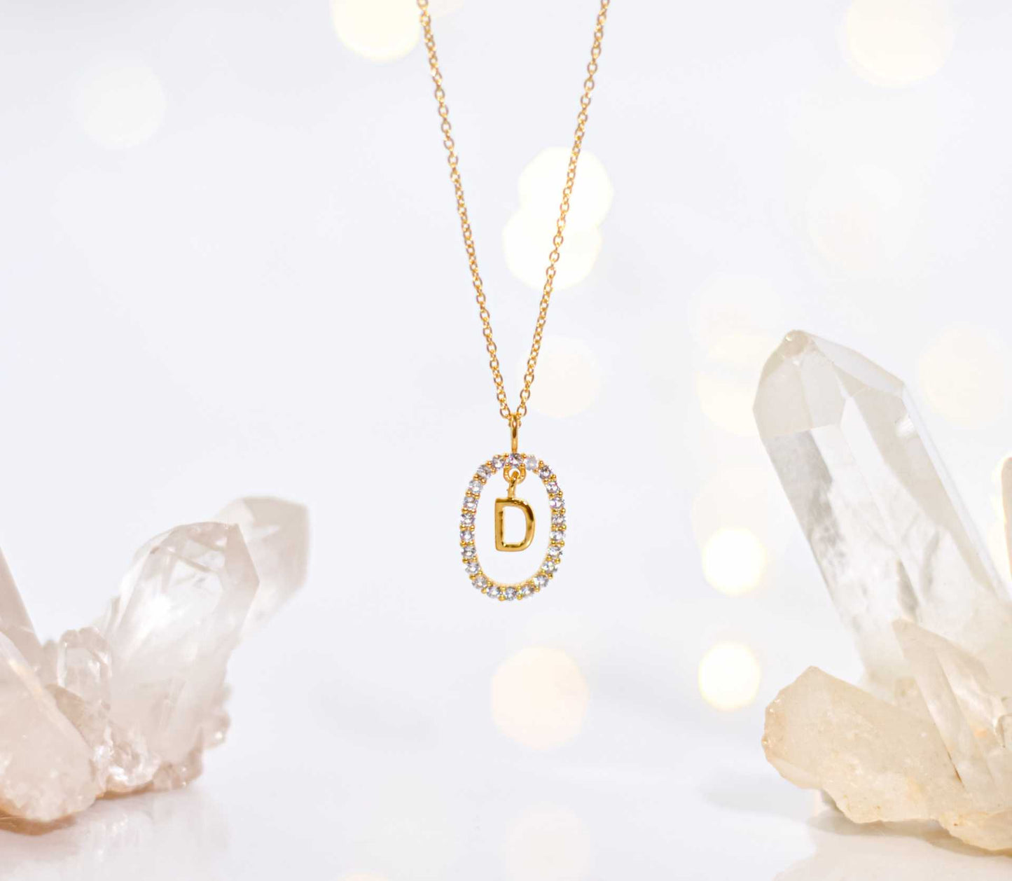 Alphabet "Letter D" with White Topaz Halo Gold plated Necklace