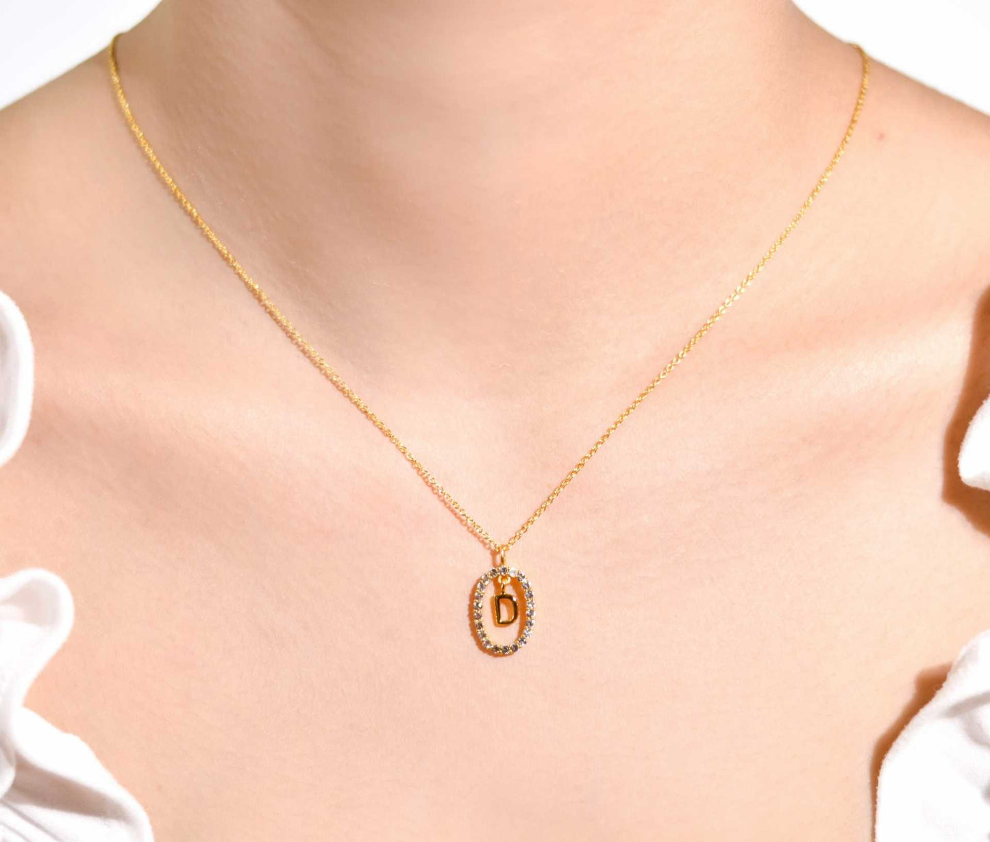 Alphabet "Letter D" with White Topaz Halo Gold plated Necklace