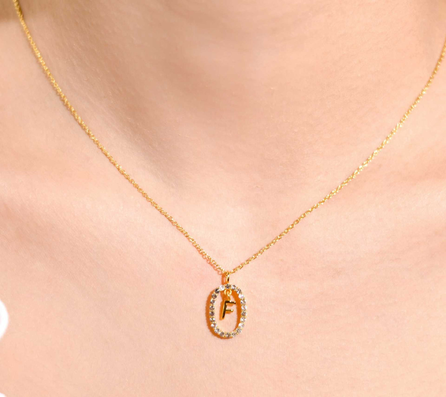 Alphabet "Letter F" with White Topaz Halo Gold plated Necklace