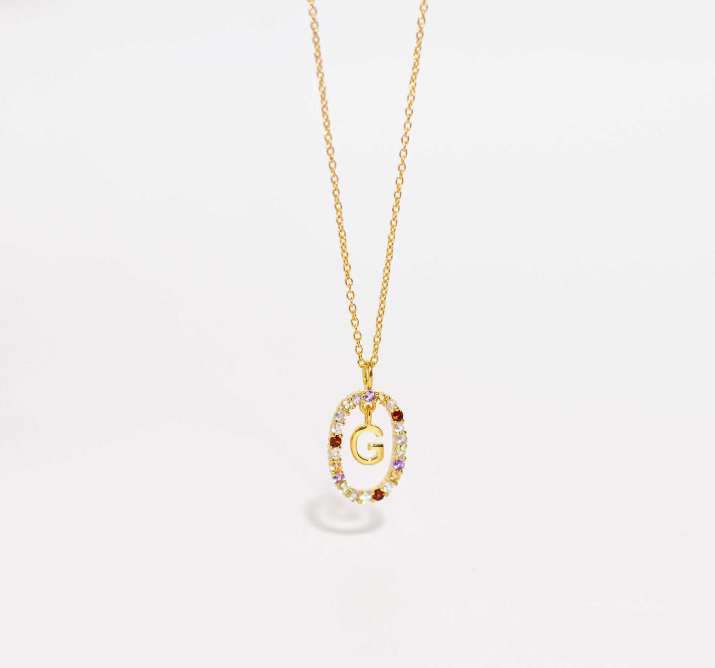 Alphabet "Letter G" with Multi Gemstones Halo Gold plated Necklace