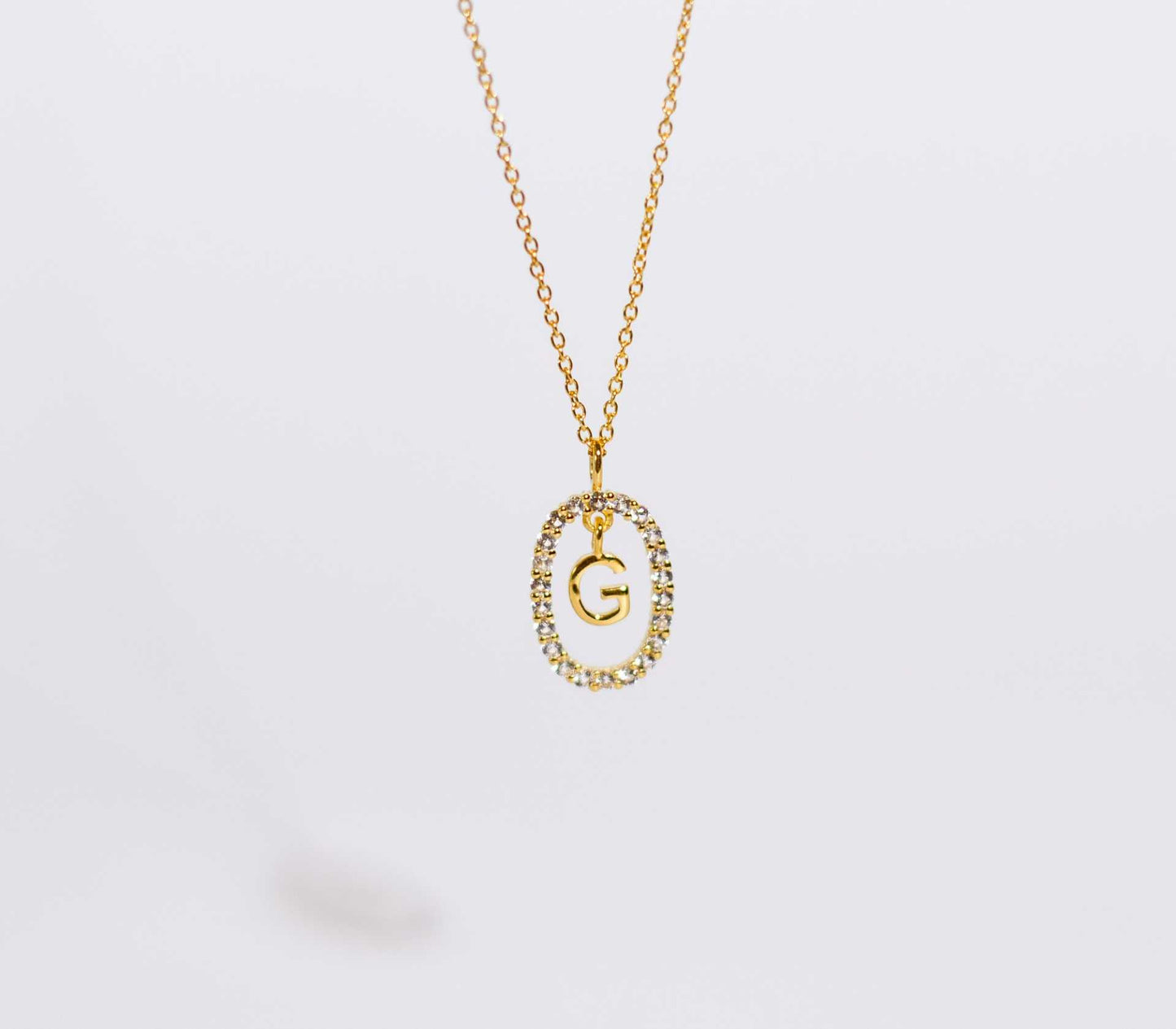 Alphabet "Letter G" with White Topaz Halo Gold plated Necklace