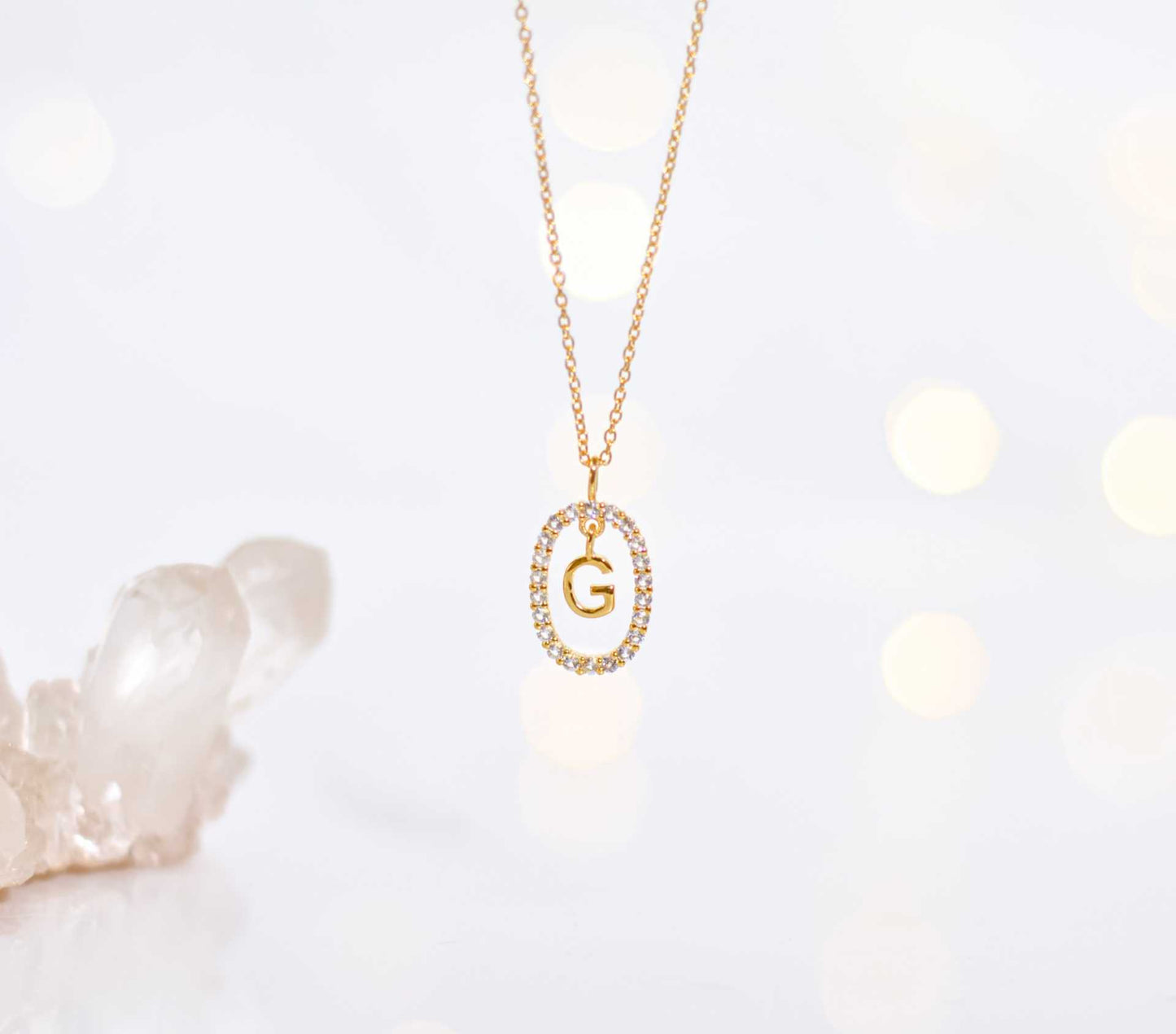 Alphabet "Letter G" with White Topaz Halo Gold plated Necklace