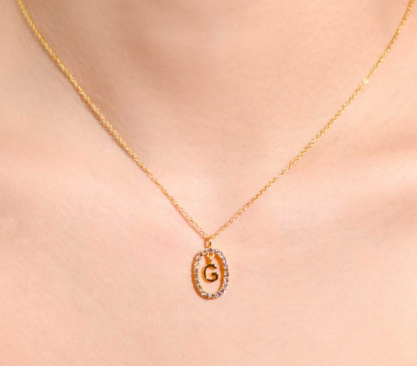 Alphabet "Letter G" with White Topaz Halo Gold plated Necklace