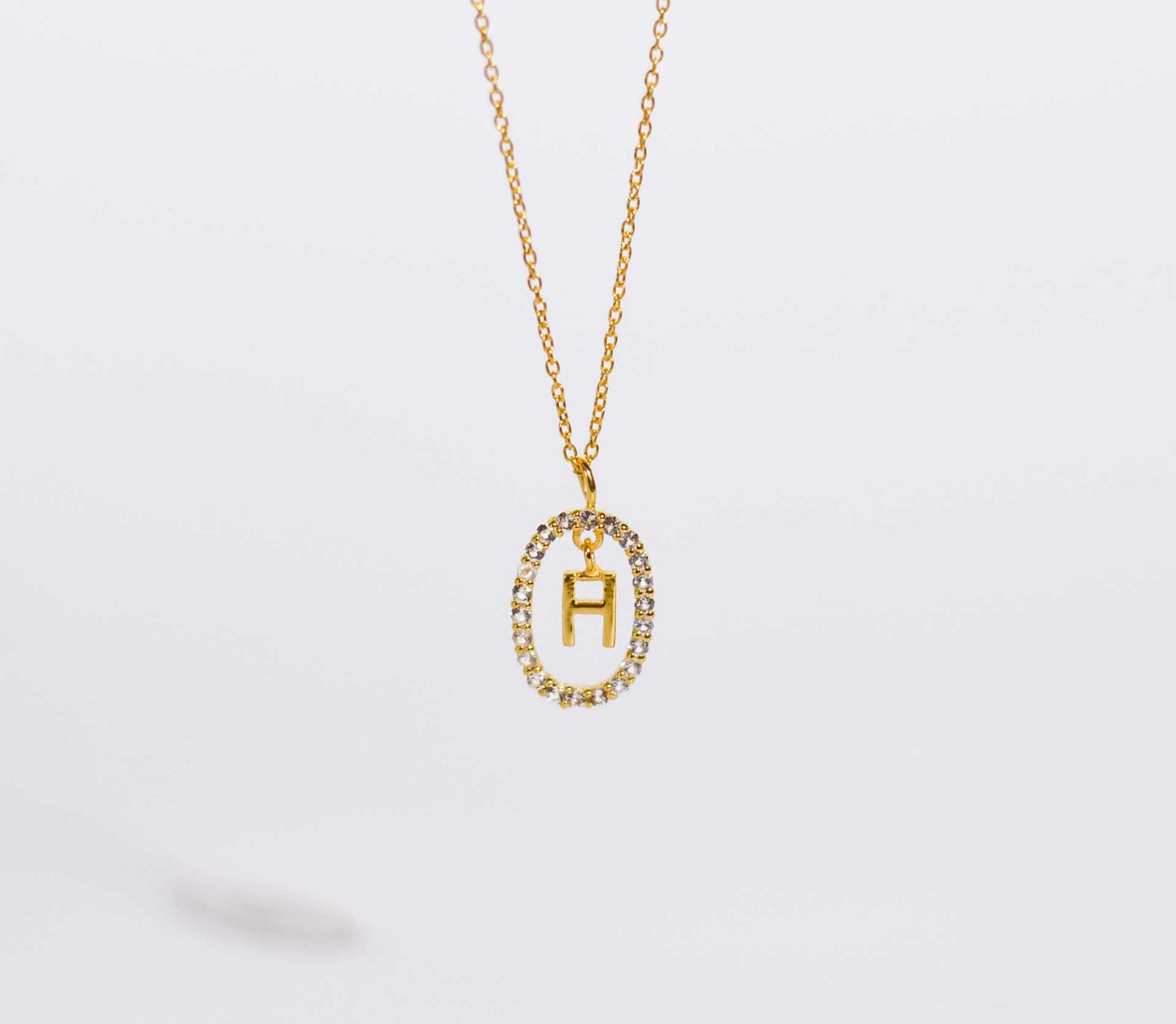 Alphabet "Letter H" with White Topaz Halo Gold plated Necklace