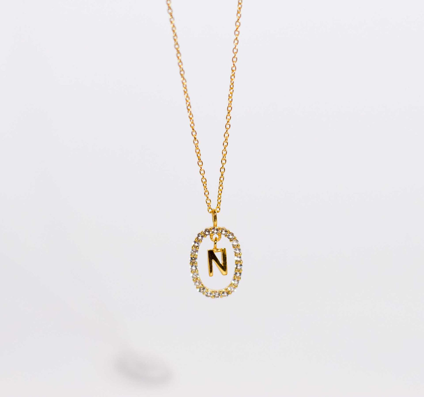 Alphabet "Letter N" with White Topaz Halo Gold plated Necklace