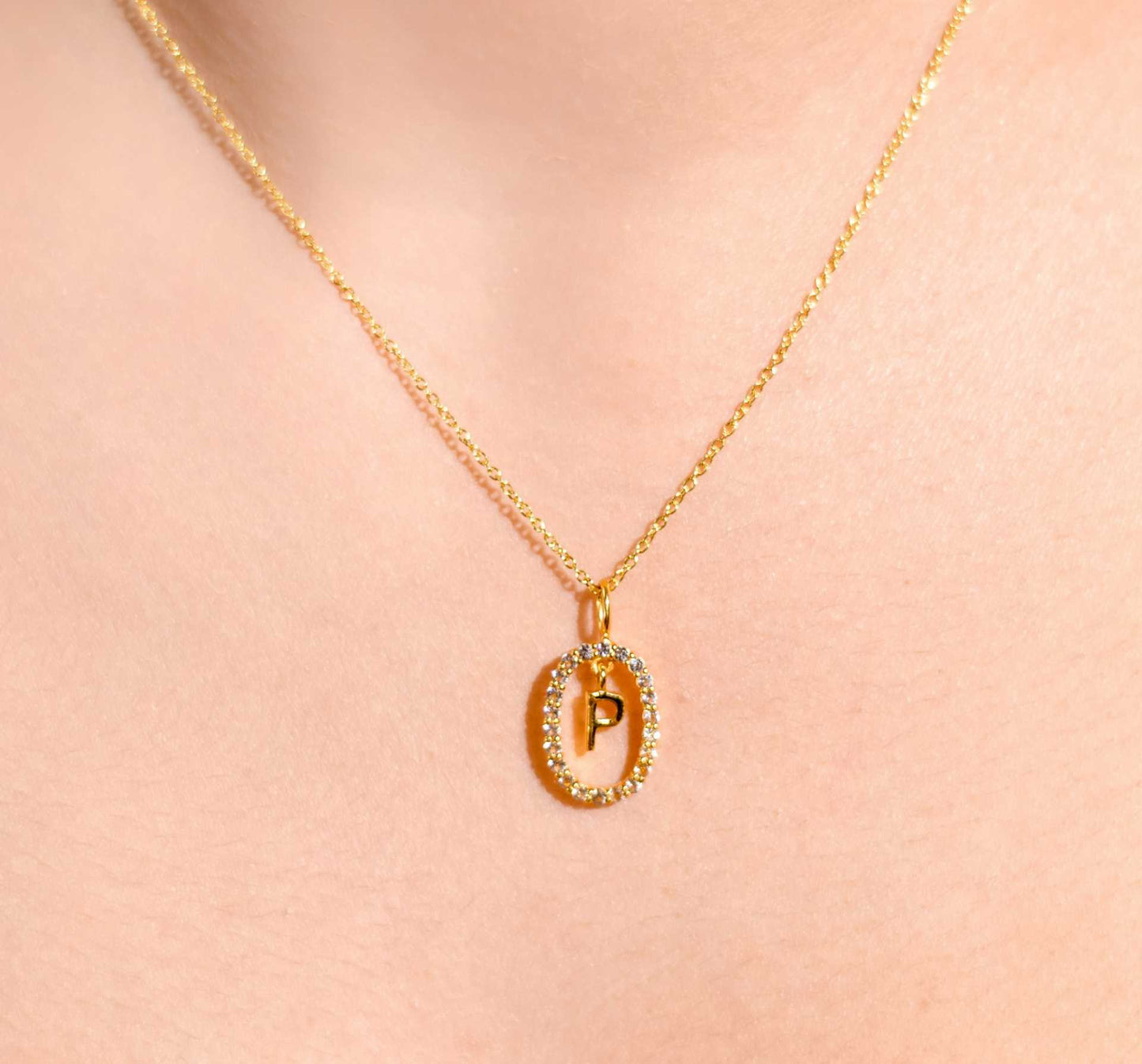 Alphabet "Letter P" with White Topaz Halo Gold plated Necklace