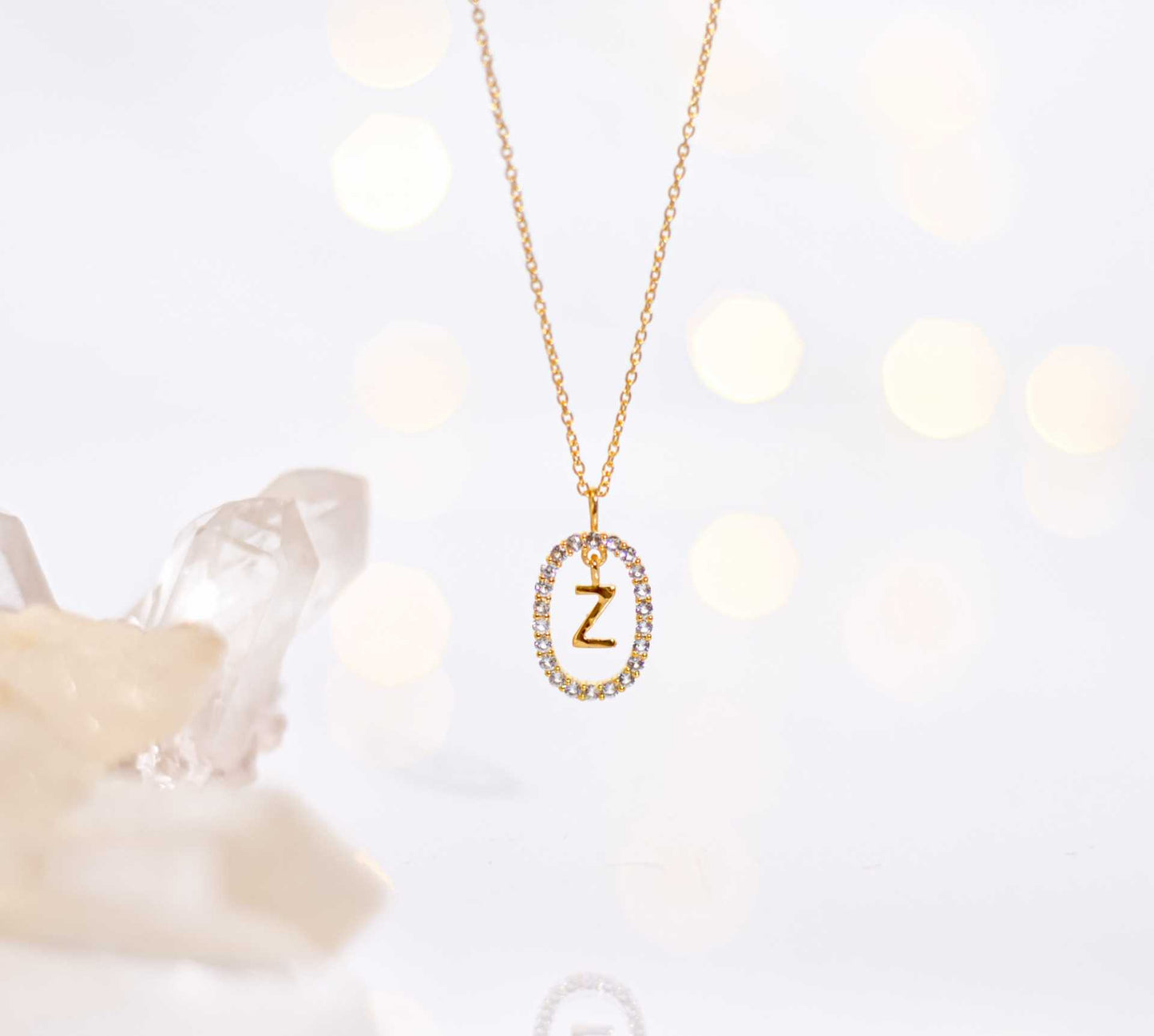 Alphabet ""Letter Z"" with White Topaz Halo Gold plated Necklace