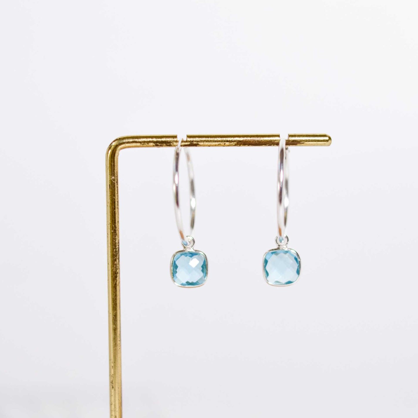 8 mm Cushion cut Swiss Blue Topaz Big Hoop Earrings