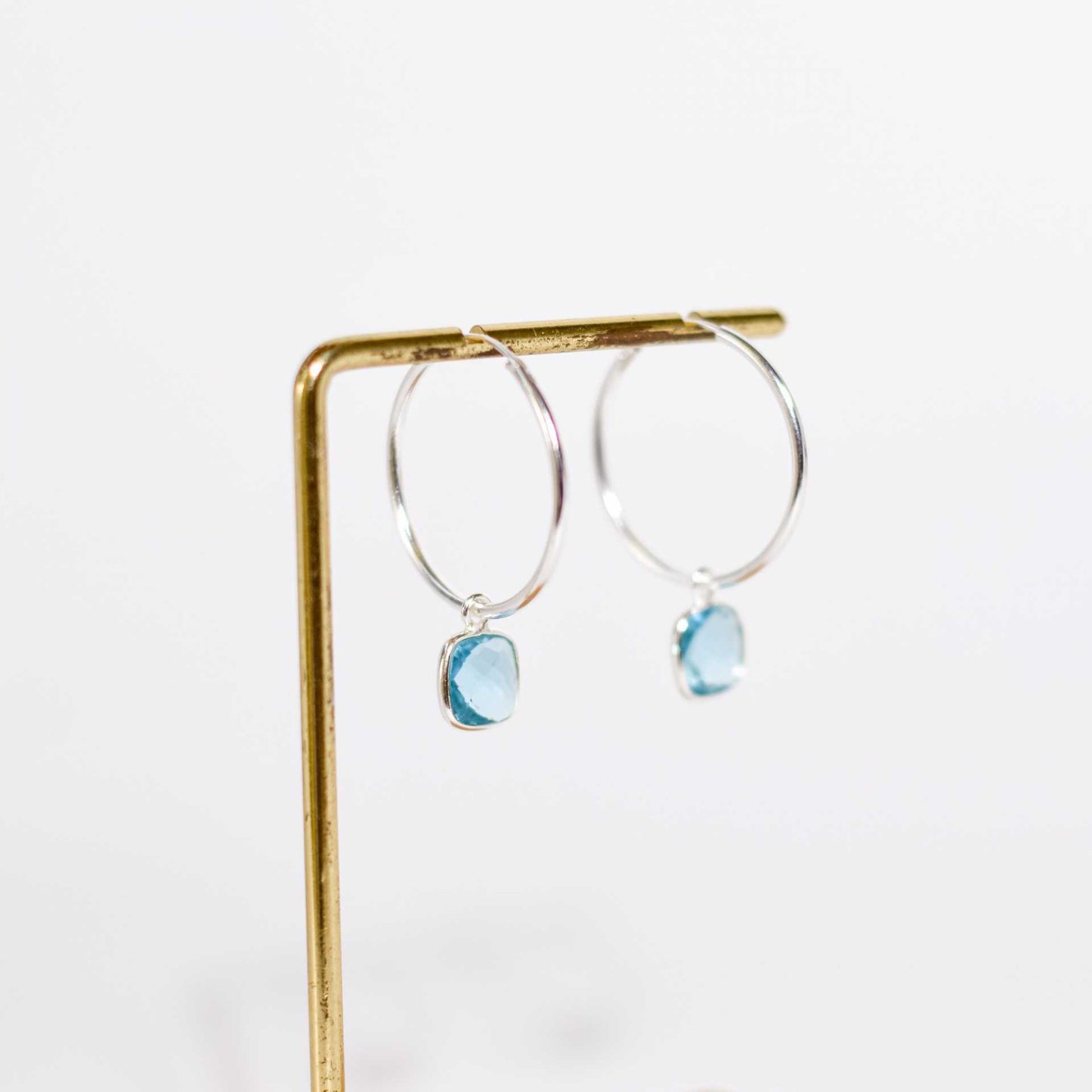 8 mm Cushion cut Swiss Blue Topaz Big Hoop Earrings