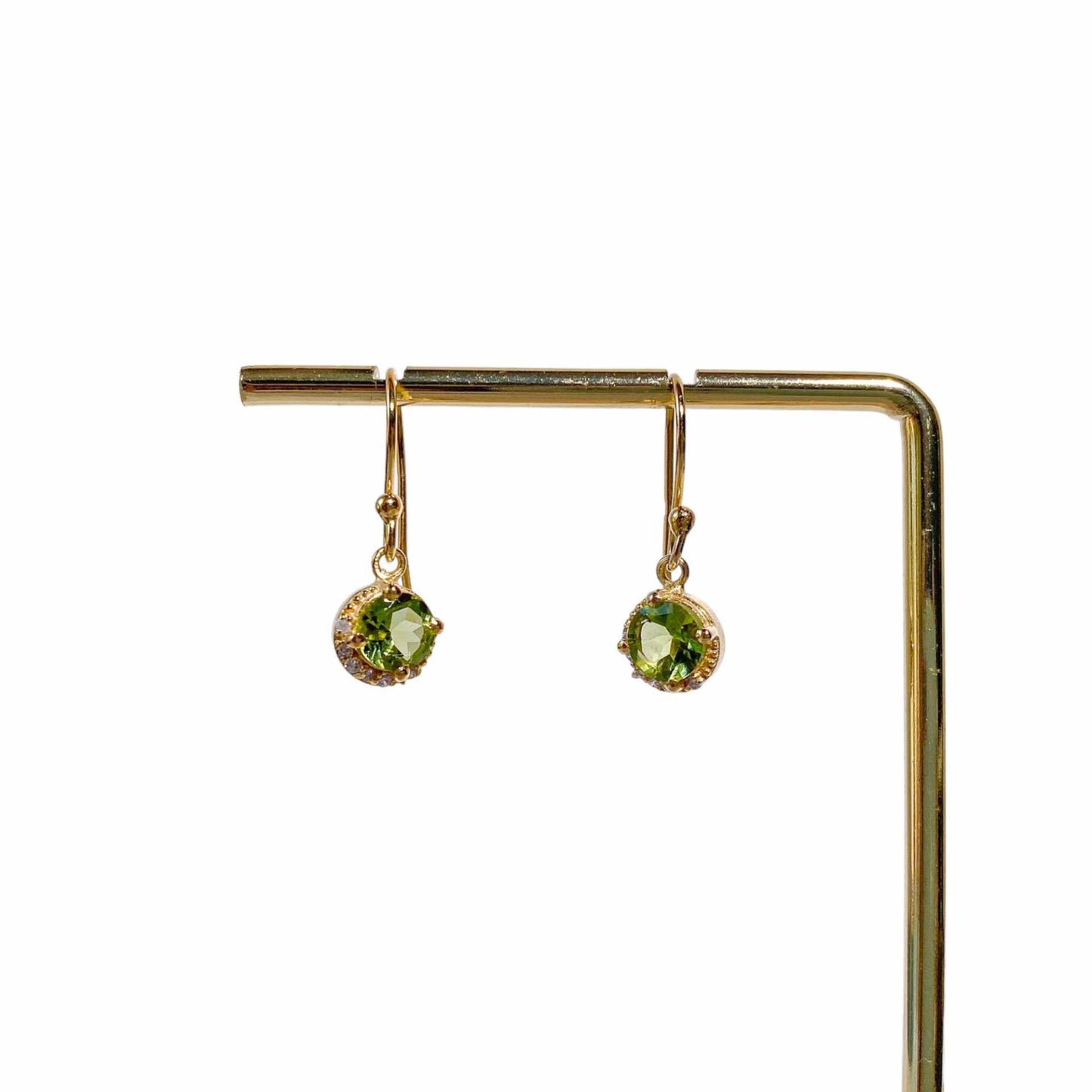 6 mm Round cut Peridot with Crescent Cz Earrings